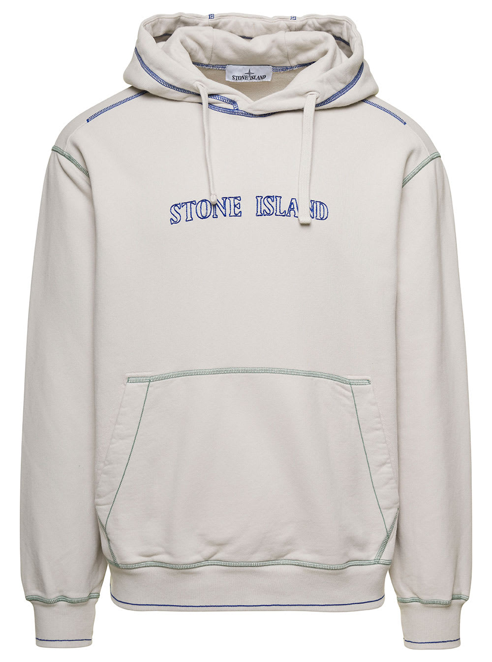 Shop Stone Island Grey Hoodie With Contrasting Logo Embroidery In Cotton Man In White