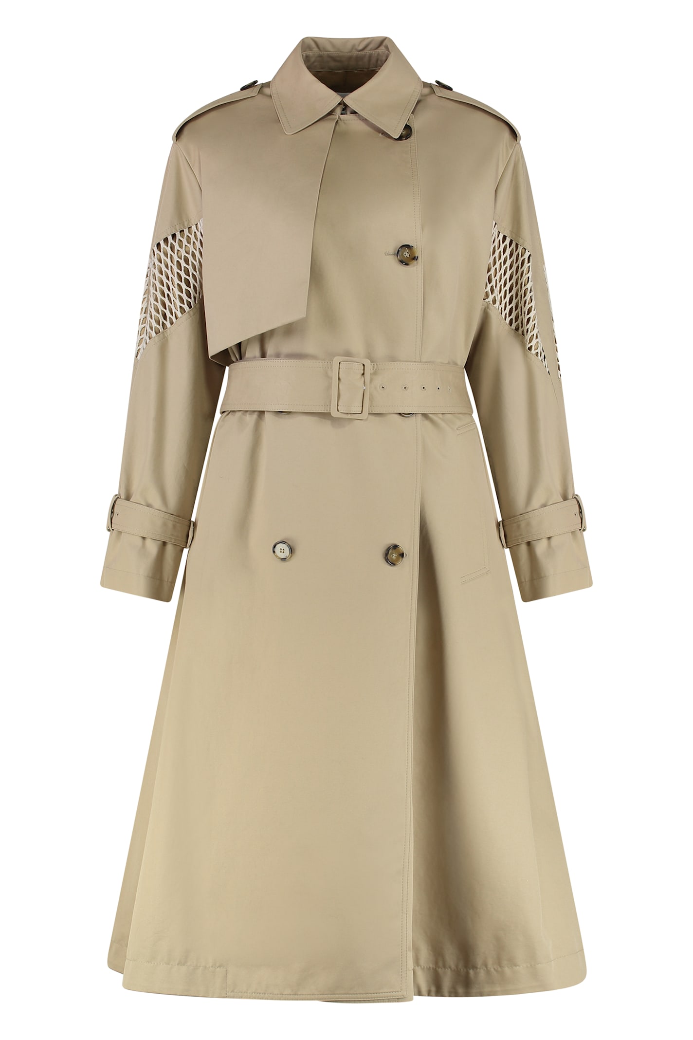Msgm Cotton Trench Coat With Belted Waist In Neutral