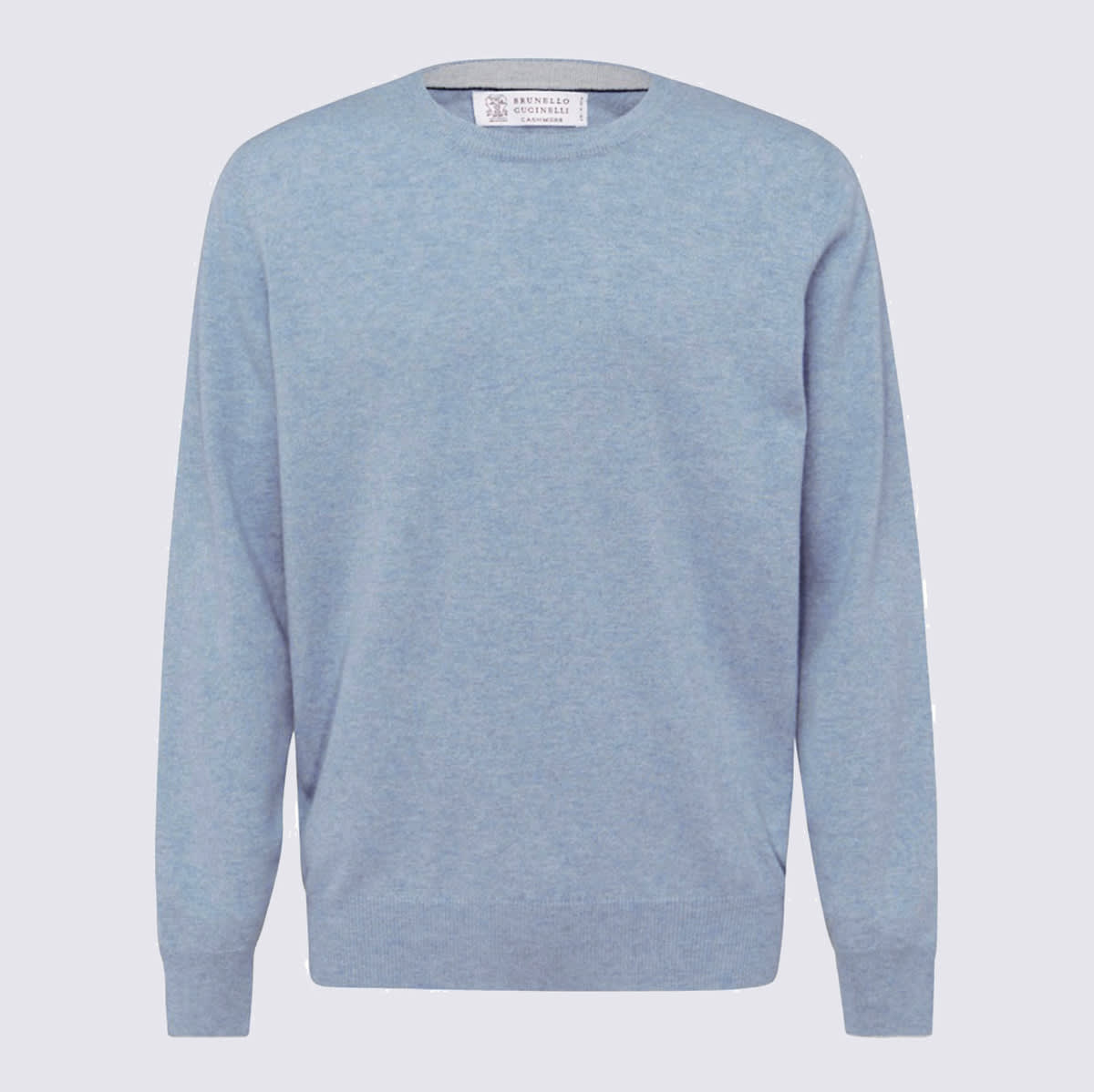 Brunello Cucinelli Cashmere Crew Neck Sweater With Ribbed Finish In Blue