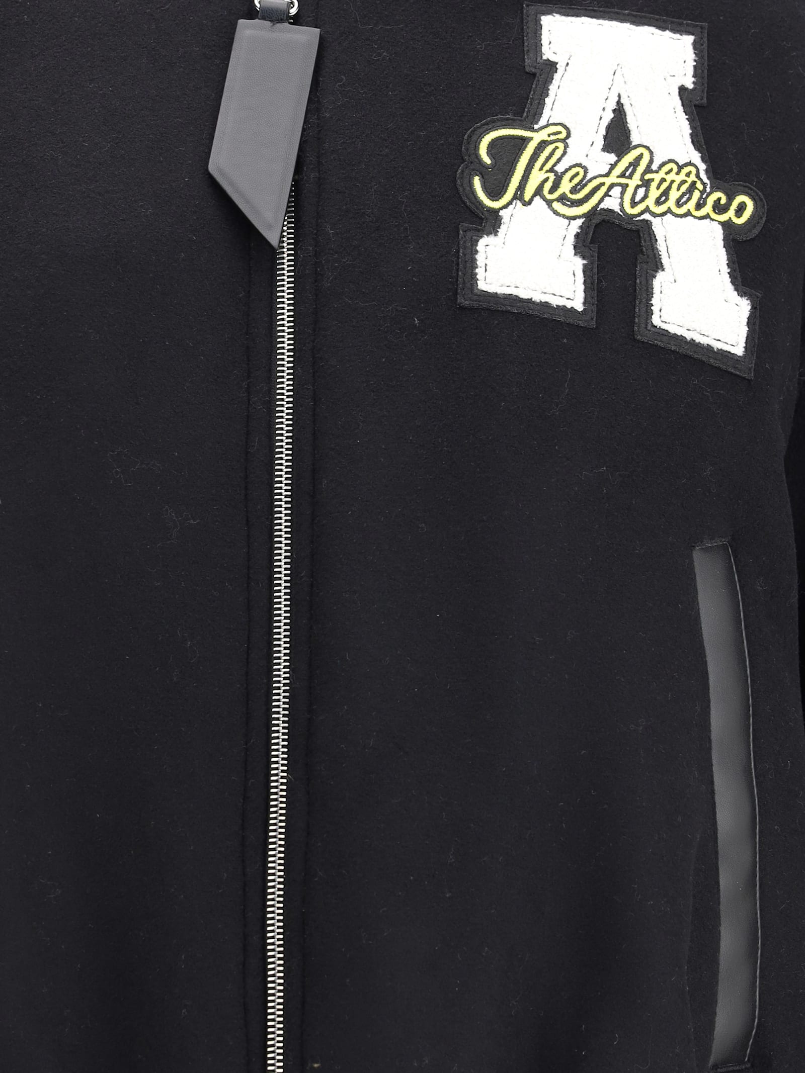 Attico Bomber Jacket With Ribbed Cuffs And Hem In Black