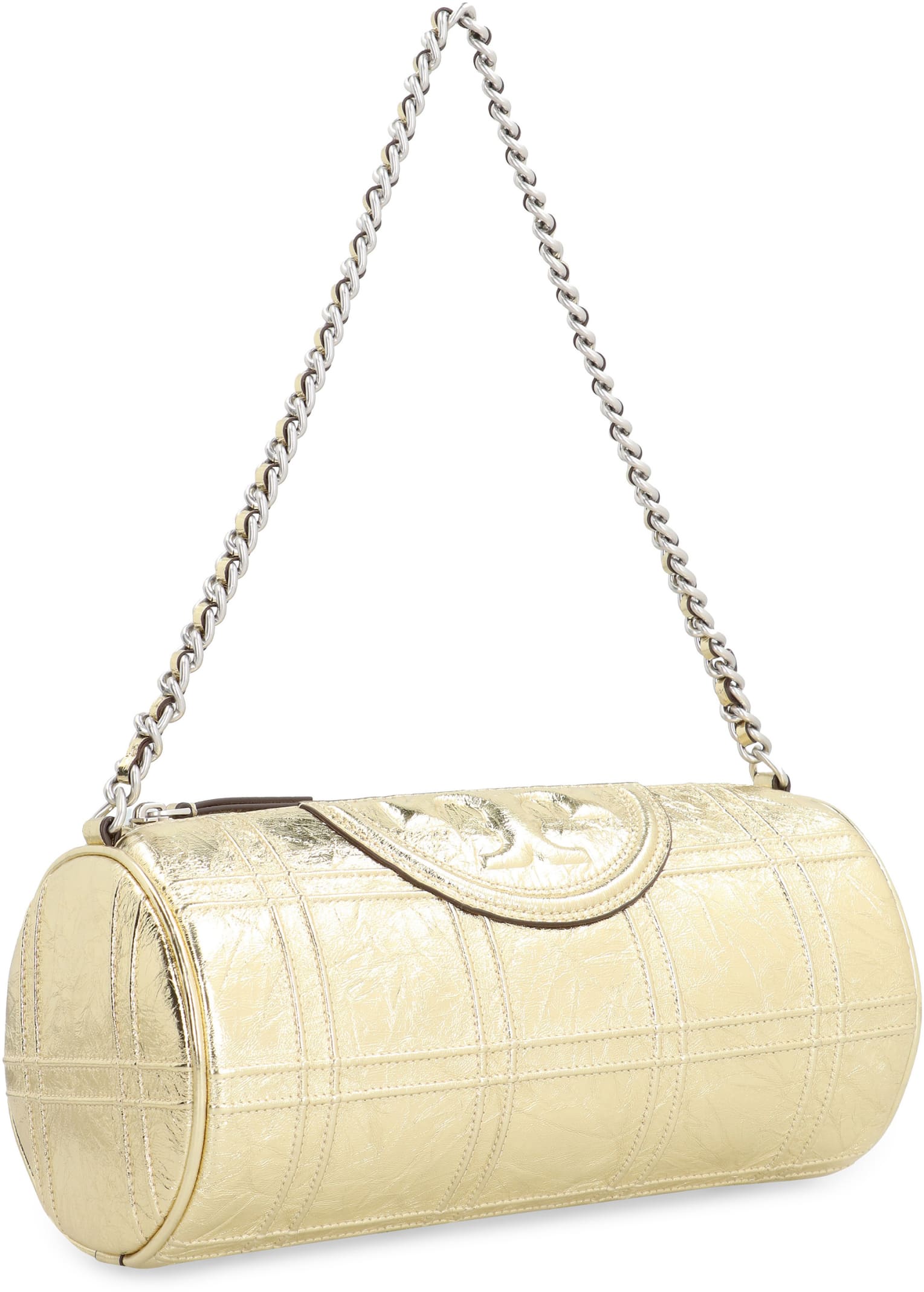 Shop Tory Burch Fleming Leather Shoulder Bag In Gold