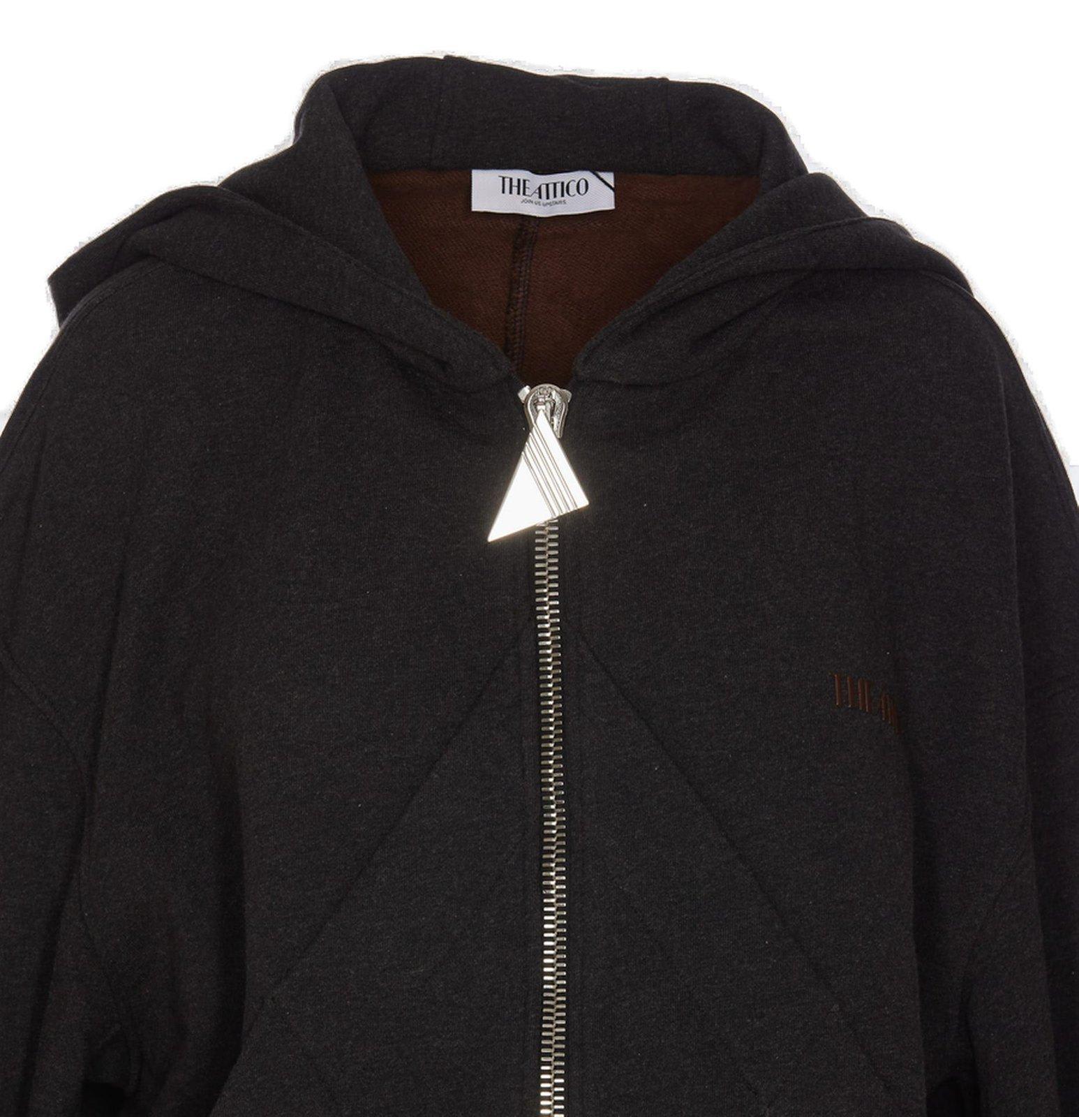 Shop Attico Logo Zip Puller Hooded Sweatshirt In Black Fade/brown