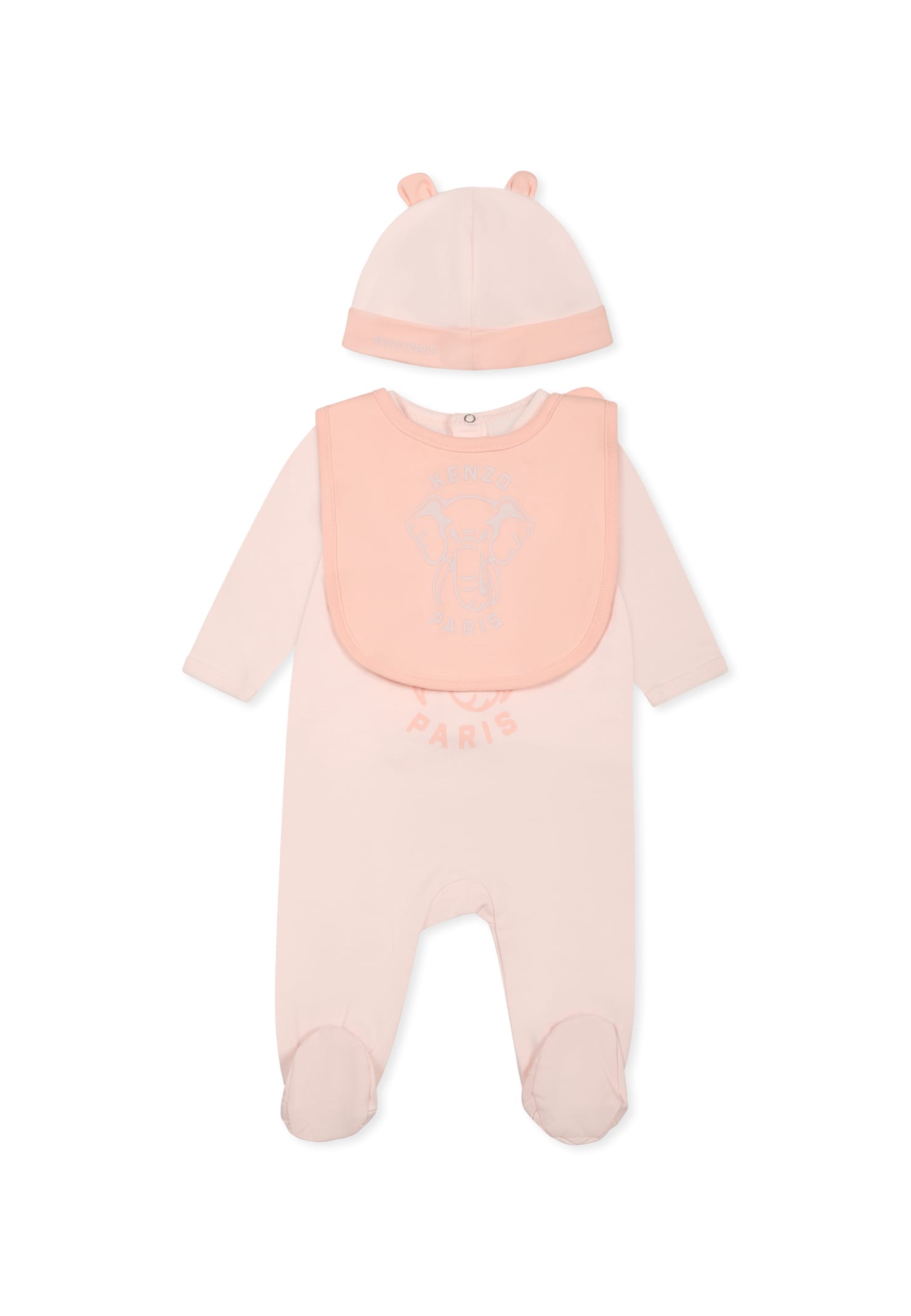 Kenzo Pink Babygrow Set For Baby Girl With Elephant In Pink