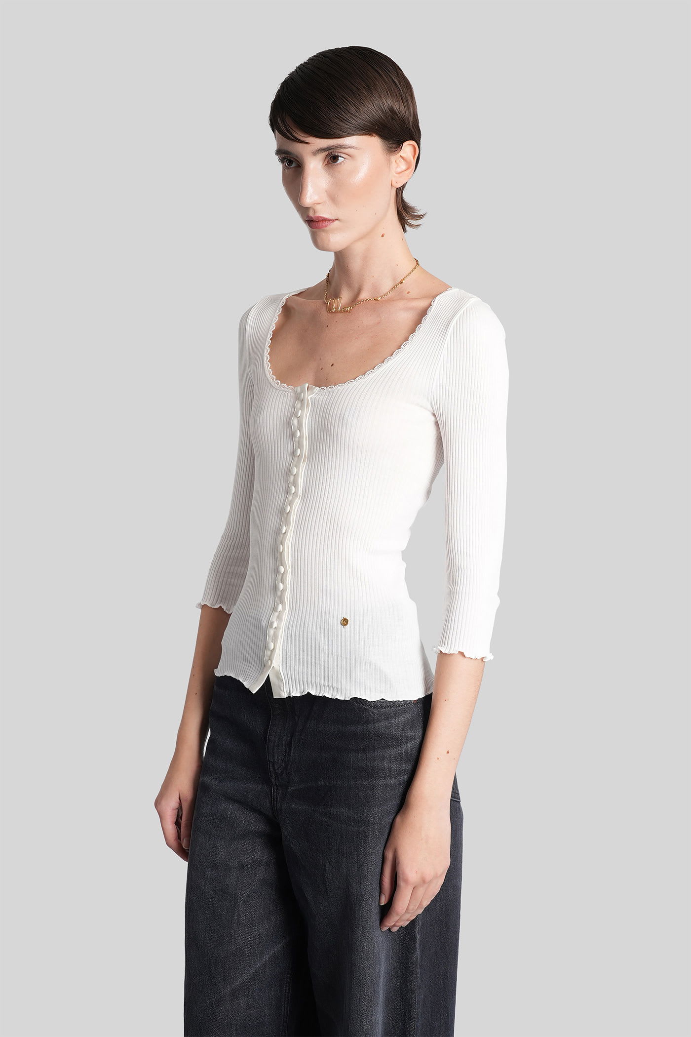 Chloé Mini Ruffled Cardigan Sweaters And Cardigans White In White