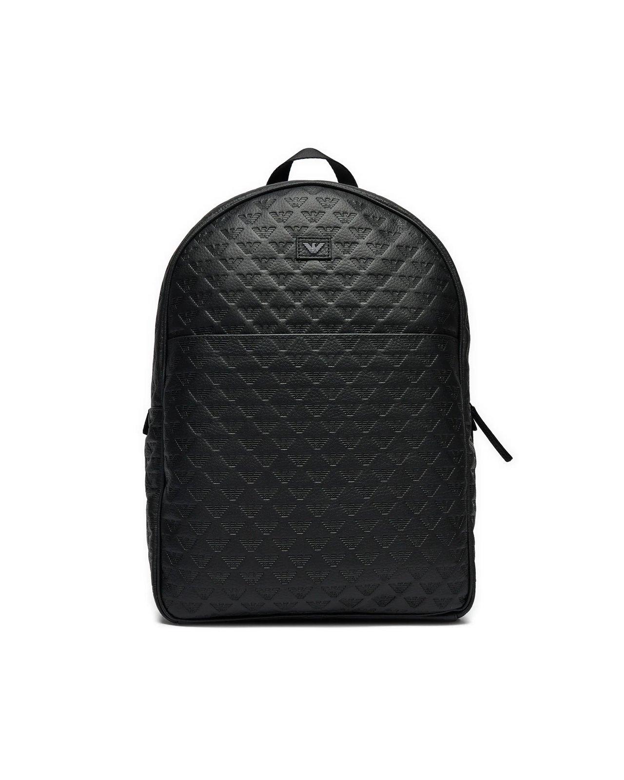 EMPORIO ARMANI ALL-OVER DEBOSSED LOGO ZIPPED BACKPACK 