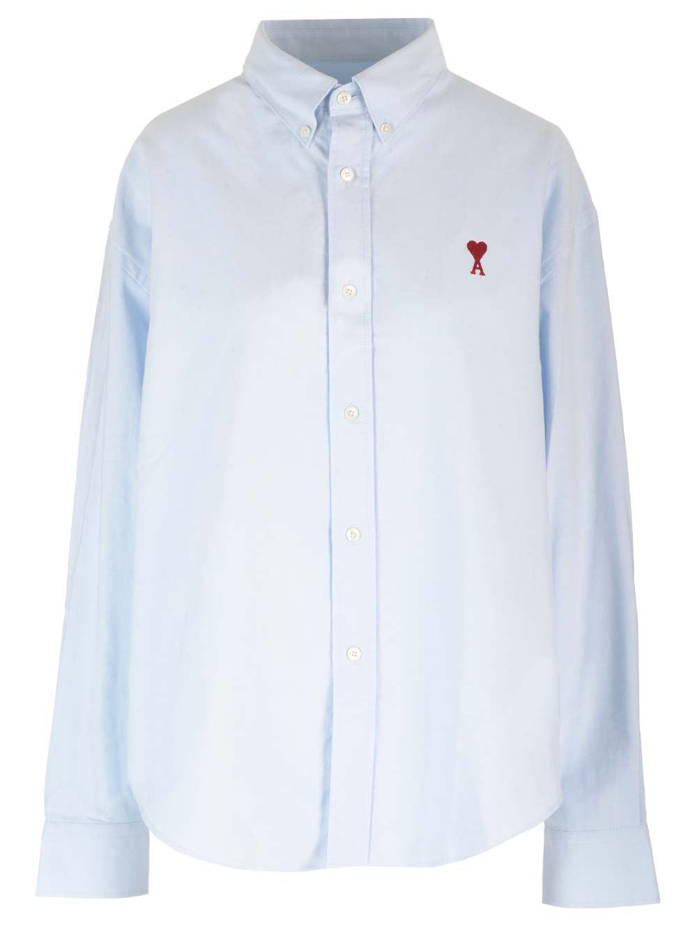 Shop Ami Alexandre Mattiussi Logo Embroidered Round Hem Plain Shirt In Sky Blue