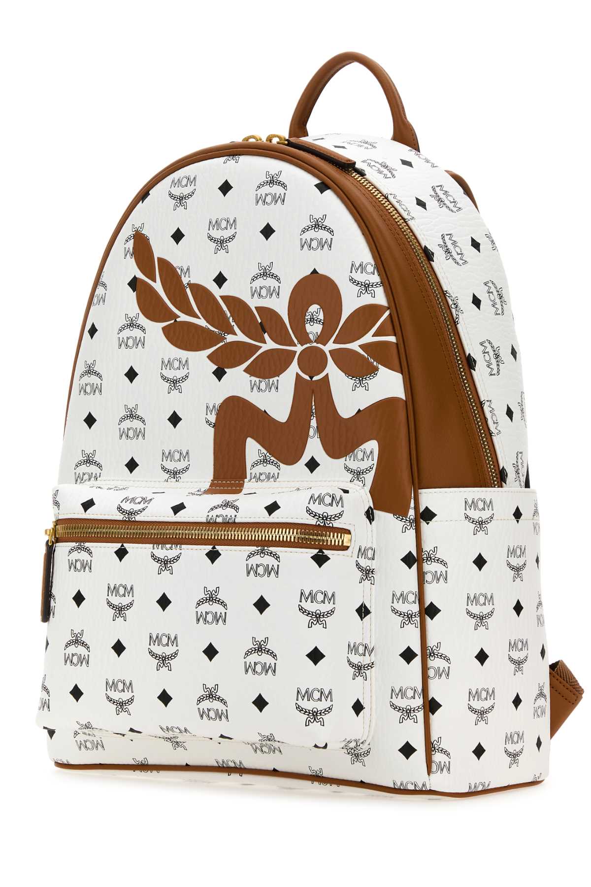 Shop Mcm Printed Canvas Stark Backpack In White