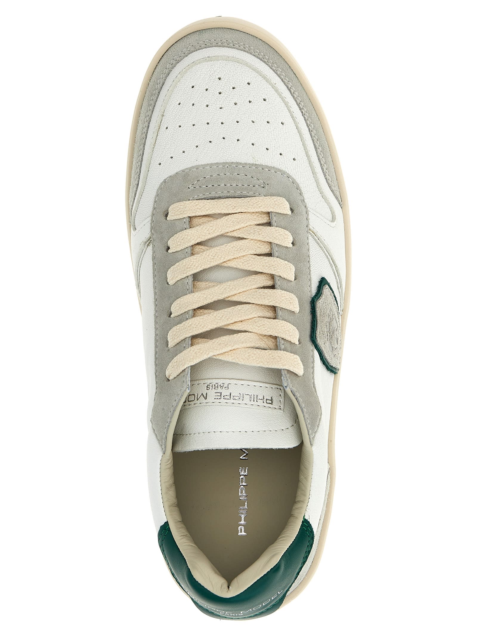 Shop Philippe Model Nice Low Sneakers In West Mixage Blanc Vert