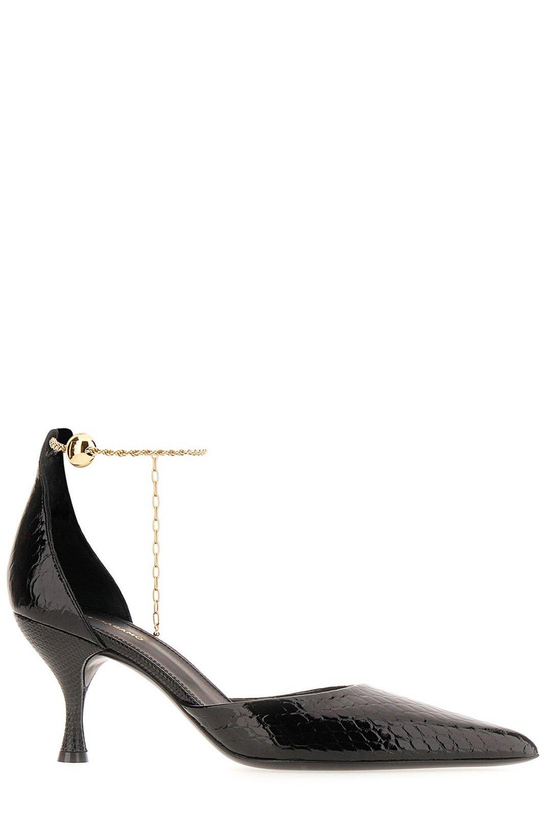 Shop Ferragamo Chain Ankle Strap Pumps In Black