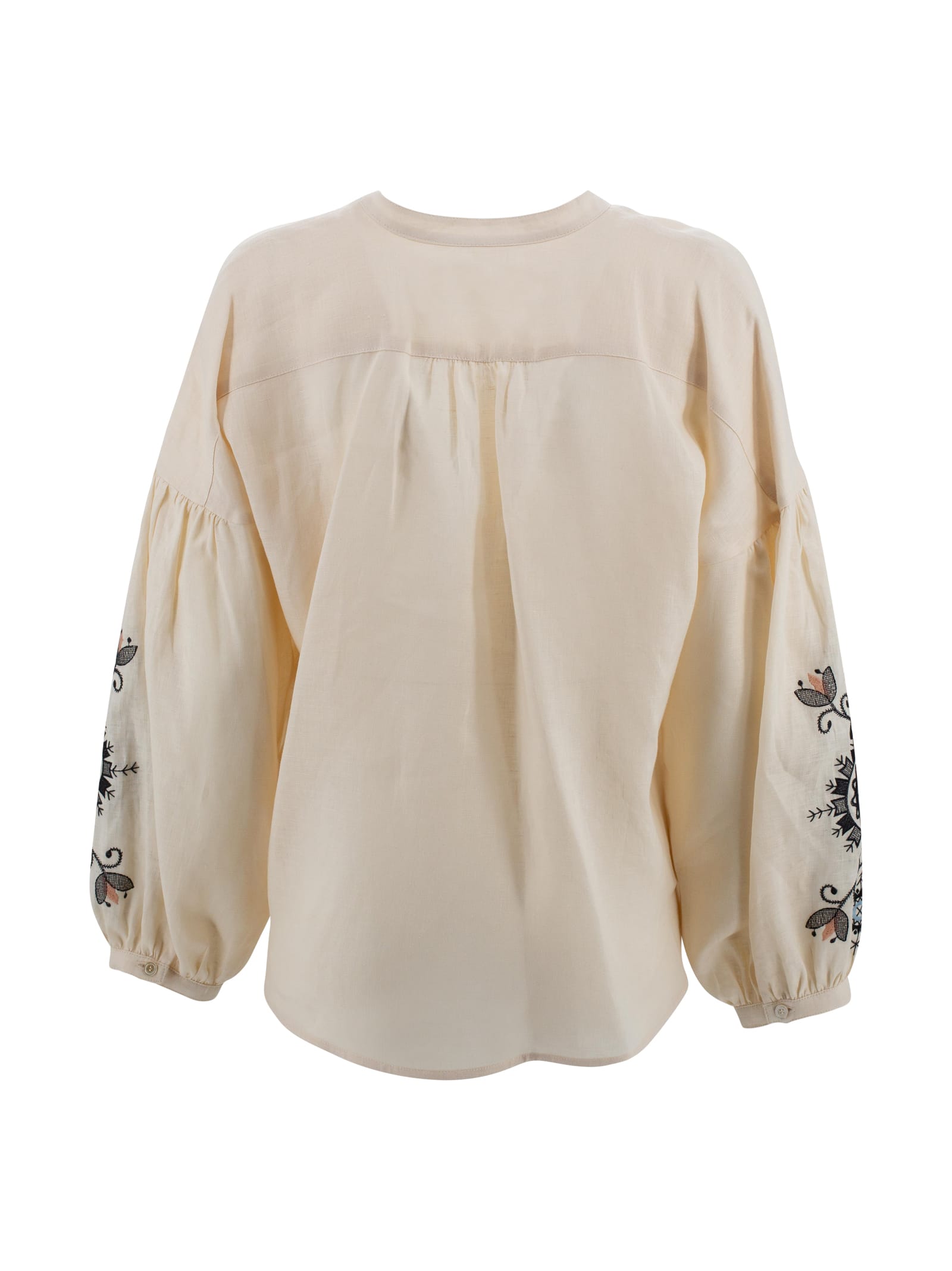 Weekend Max Mara Casual Mandarin Collar Long Sleeves Top In Beige