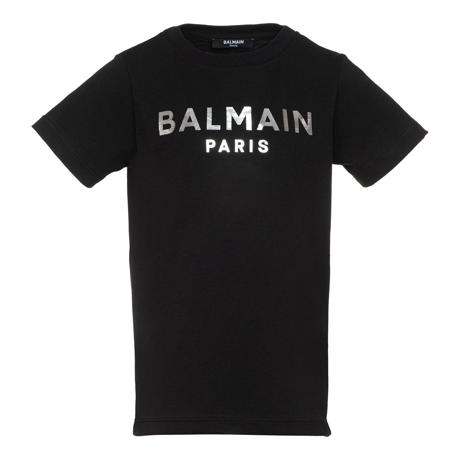 Shop Balmain Logo Printed Crewneck T-shirt In Black/silver