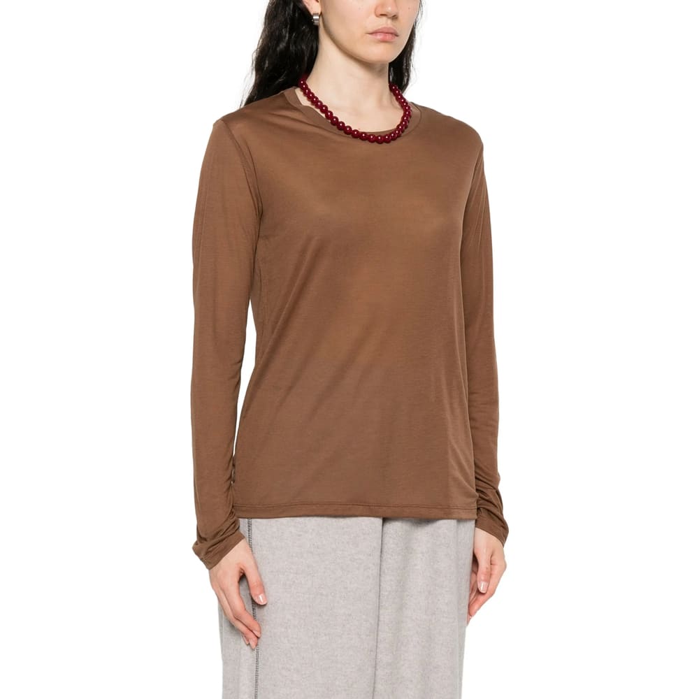 Baserange Round-neck Long-sleeve Top In Brown