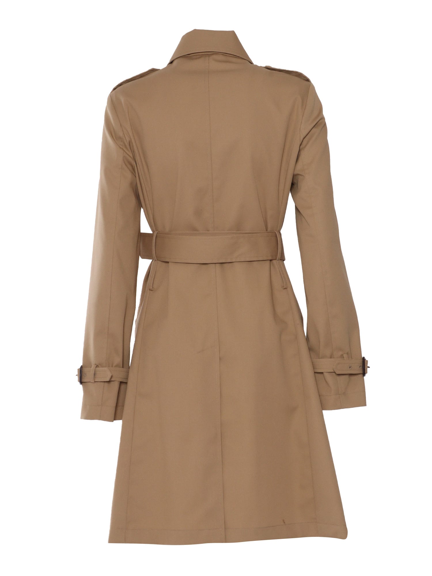 Sealup Double-breasted Midi Trench Coat, Water Repellent Cotton Blend, Chain Lining, Genuine Leather In Brown