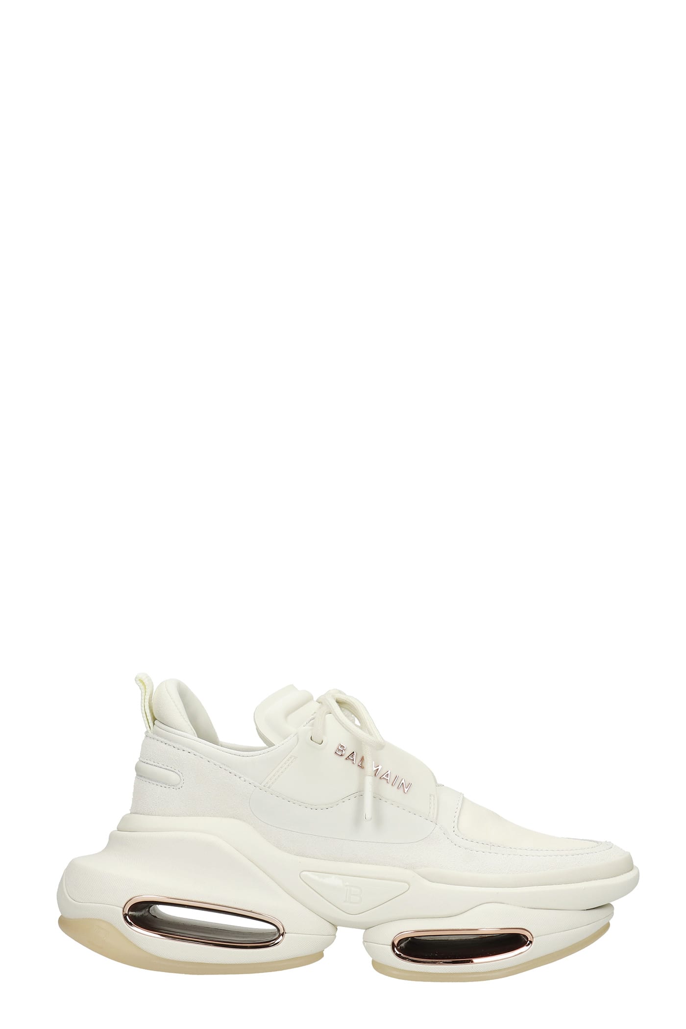 Balmain B Bold Sneakers In White Suede And Leather