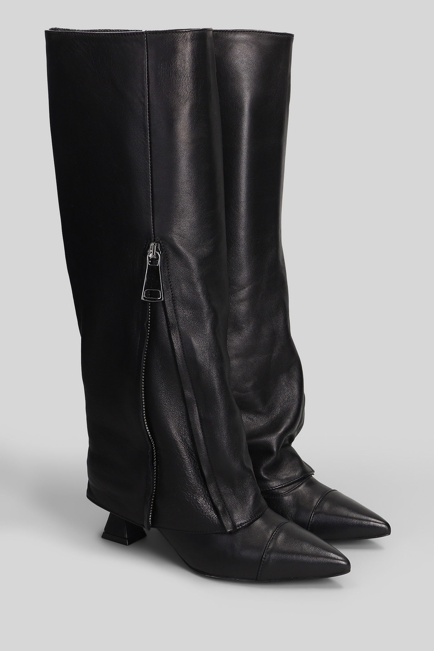 Alchimia High Heels Boots In Black Leather In Black