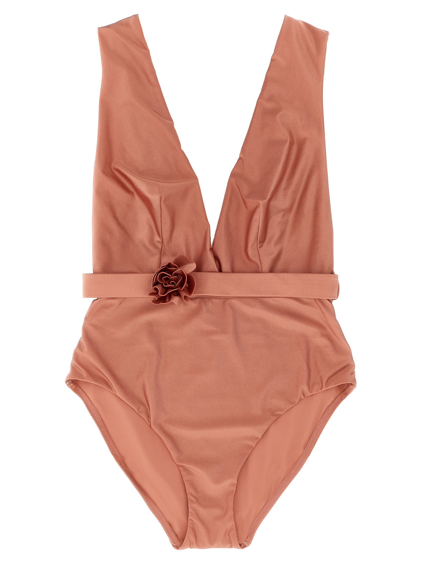 Zimmermann Lucky Plunge Flower One-piece Swimsuit In Brown