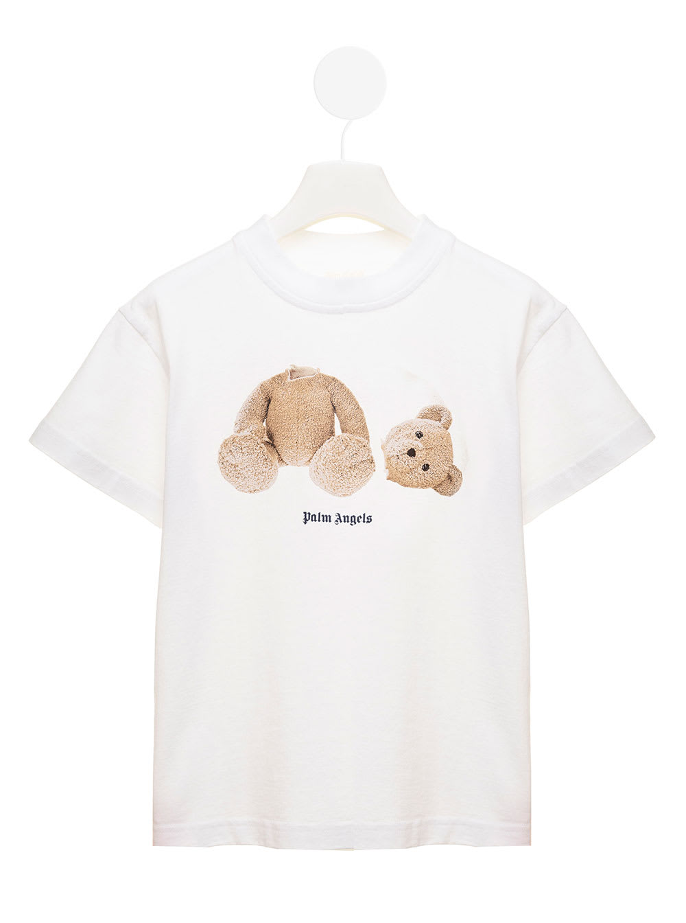 Palm Angels White Cotton T-shirt With Bear Loose Front Print Kids Boy