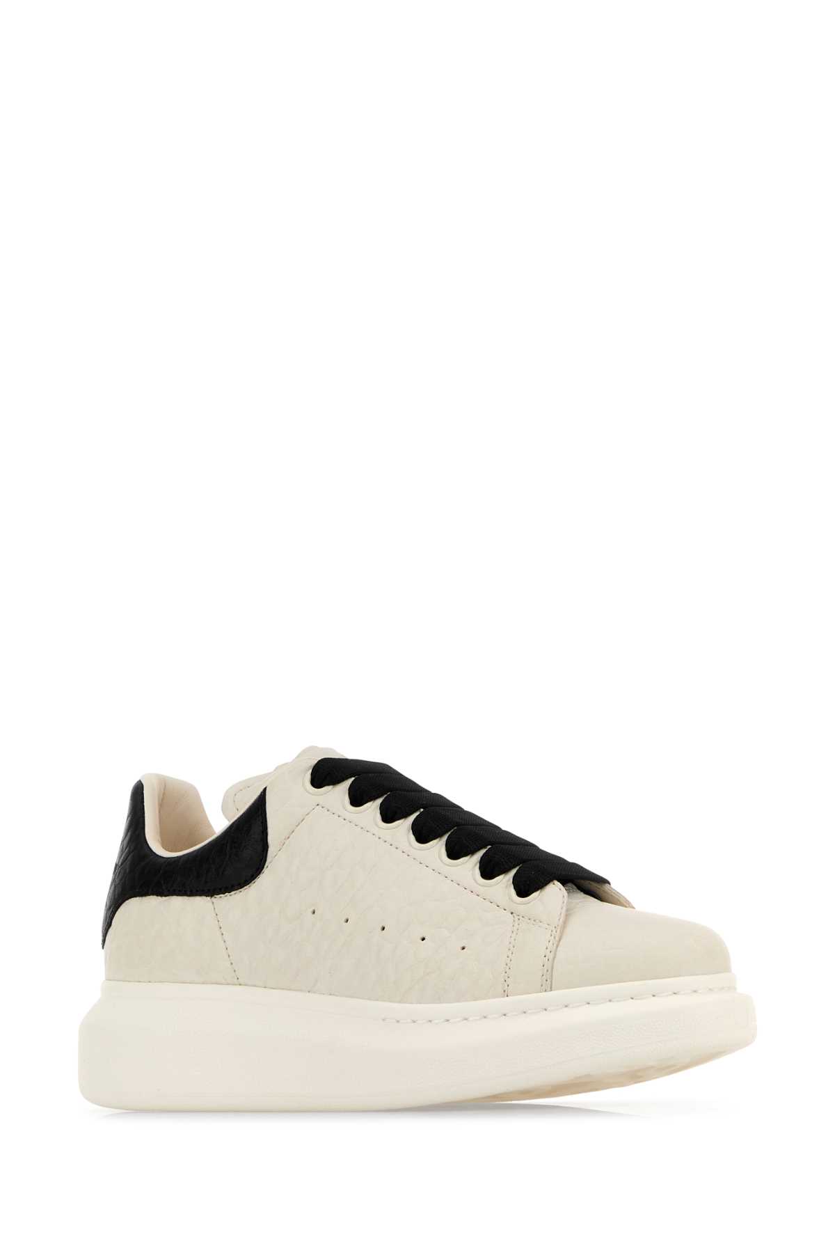 Alexander Mcqueen White Sneakers With Logo On The Tongue And Logo Lettering On The Rear In Leather W In Offwhiteblack