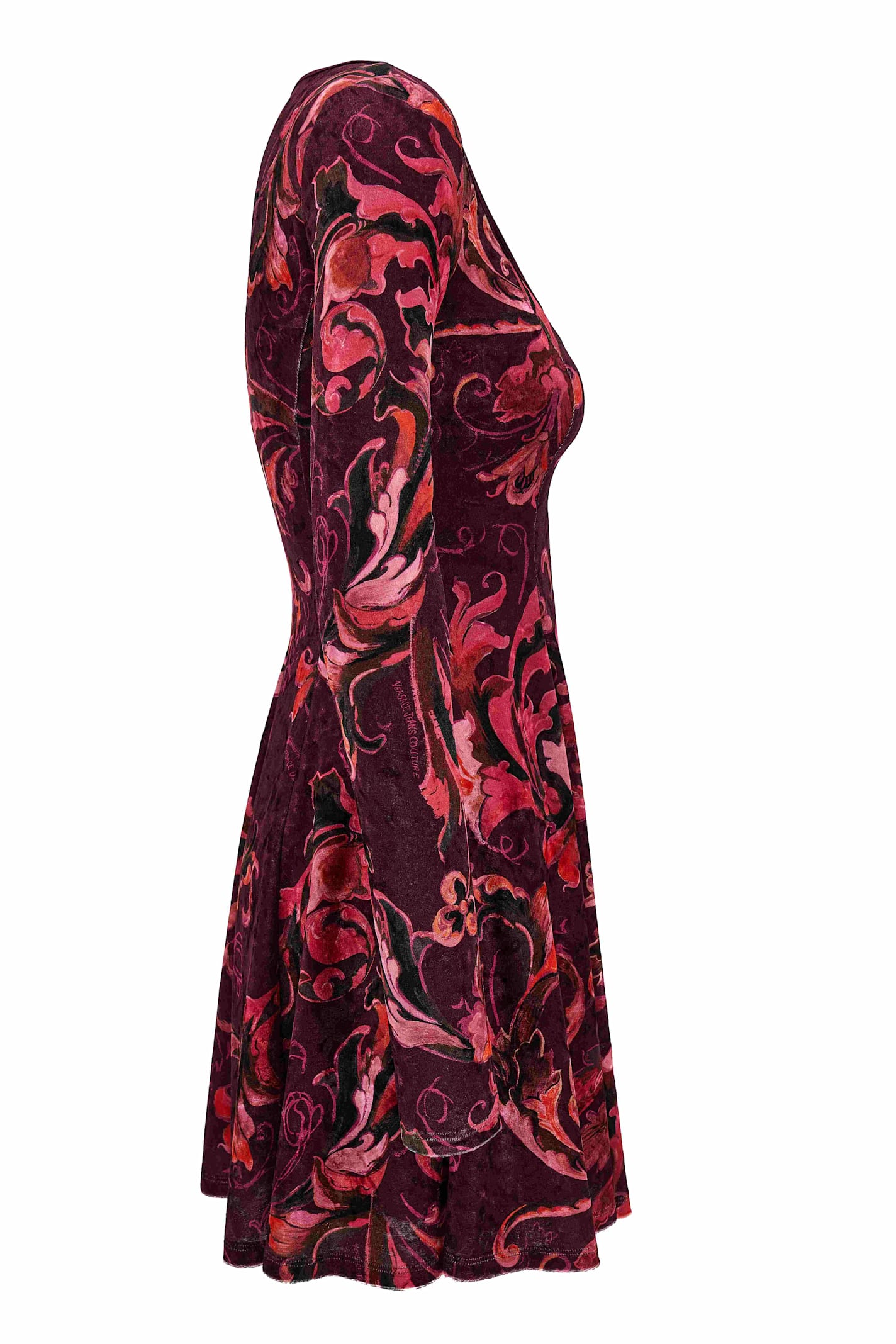 Versace Jeans Couture Red Baroque-print Long-sleeve Mini Dress In Burgundy