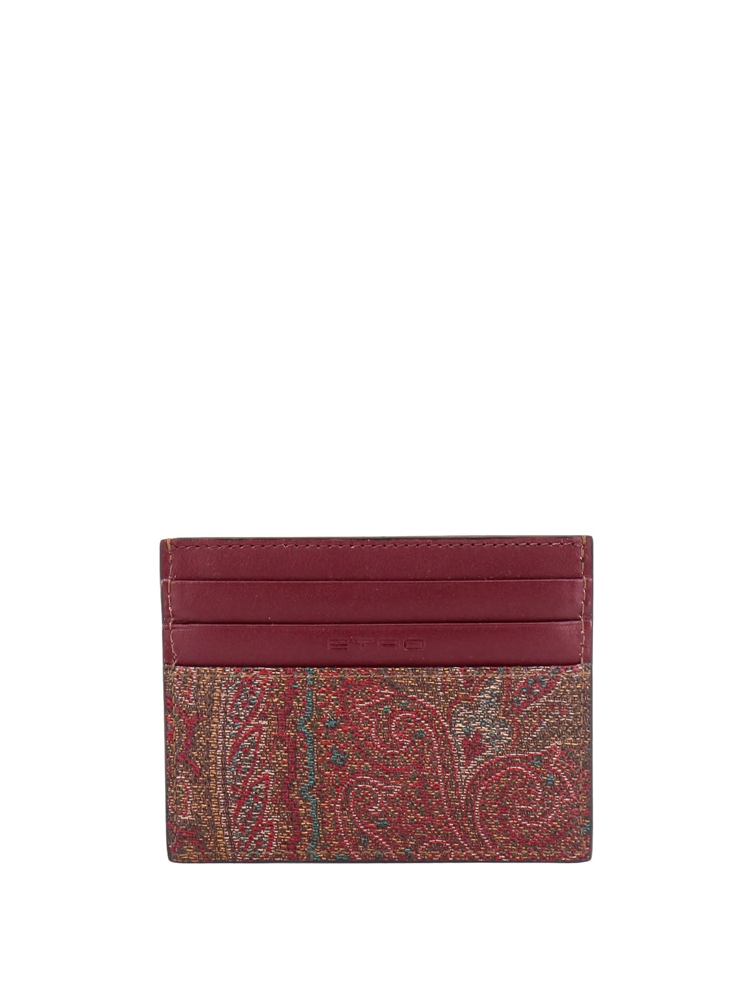Etro Coated Canvas Card Holder With Paisley Motif In Brown
