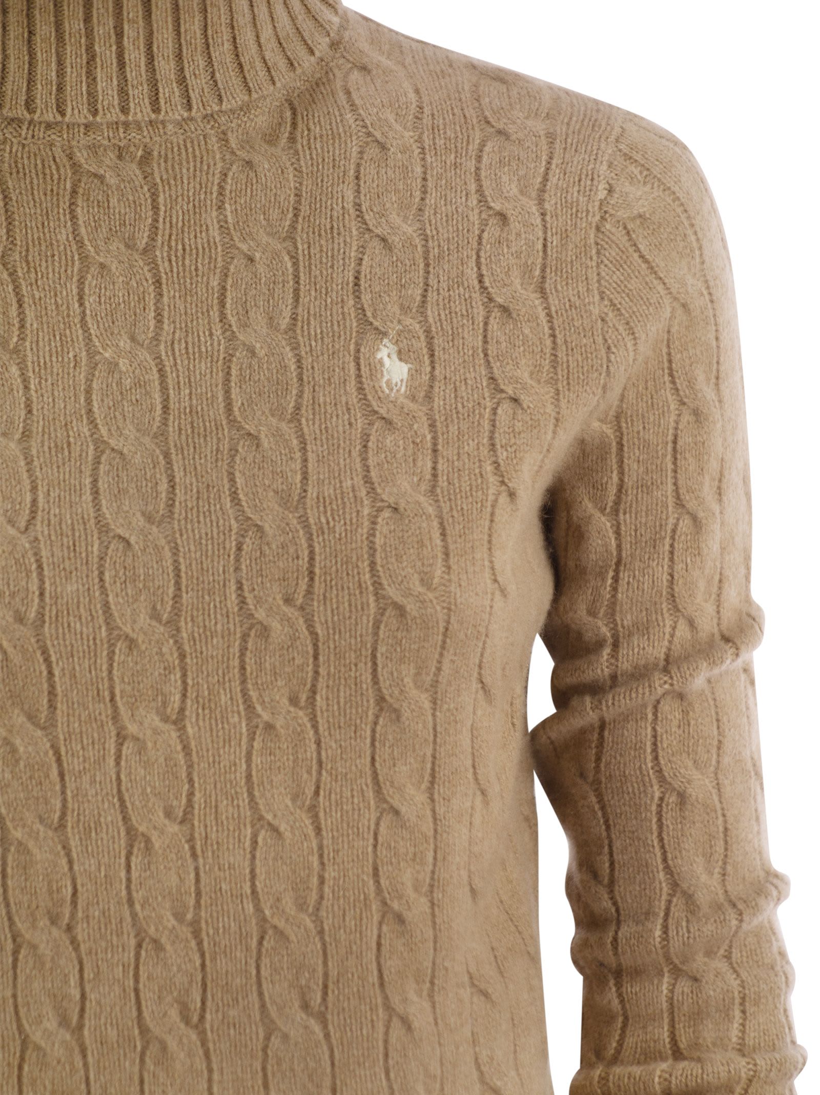 Shop Polo Ralph Lauren Wool And Cashmere Cable-knit Turtleneck Sweater In Caramel