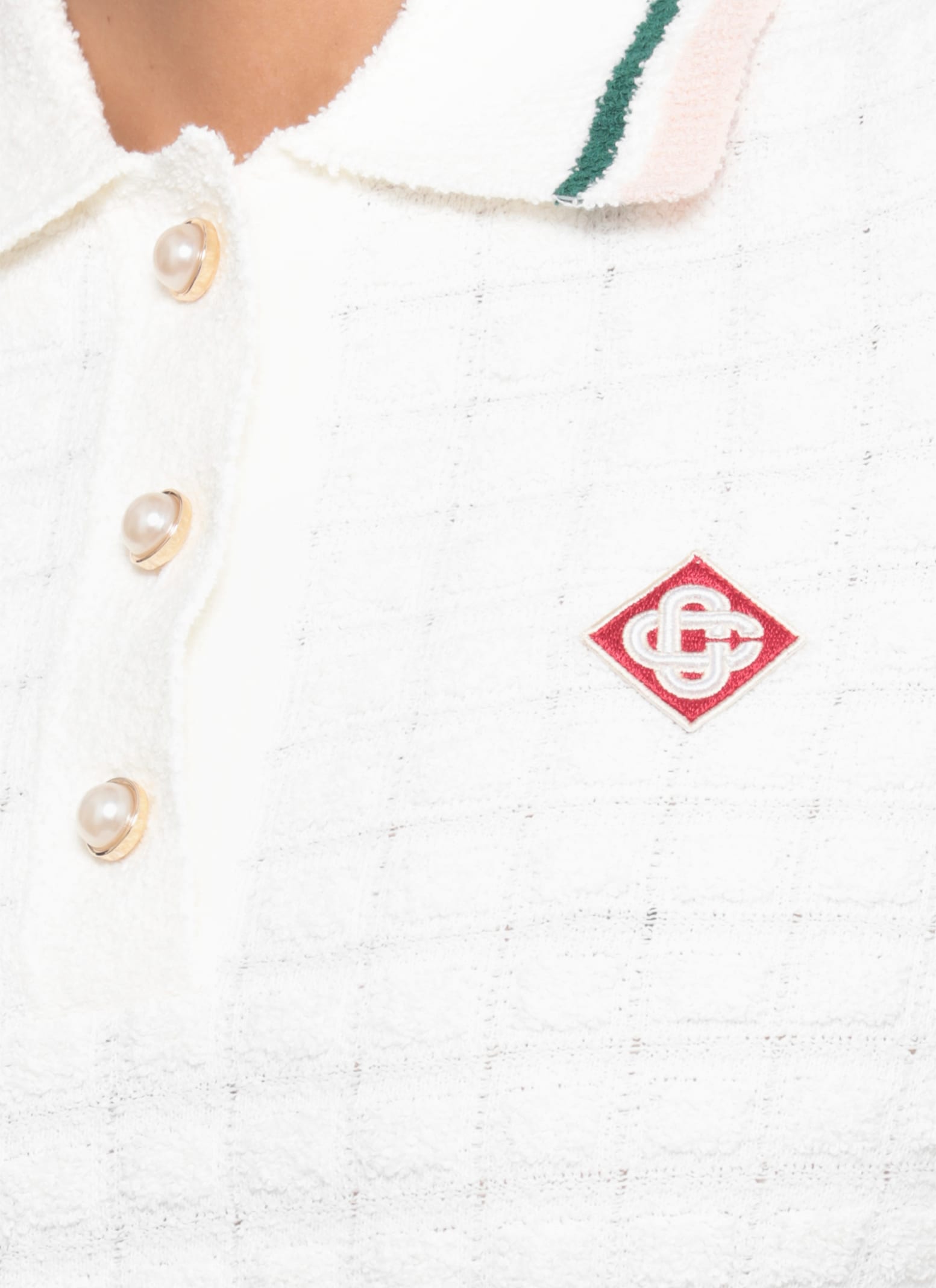 Casablanca Textured Cotton Polo Shirt With Contrast Collar In White