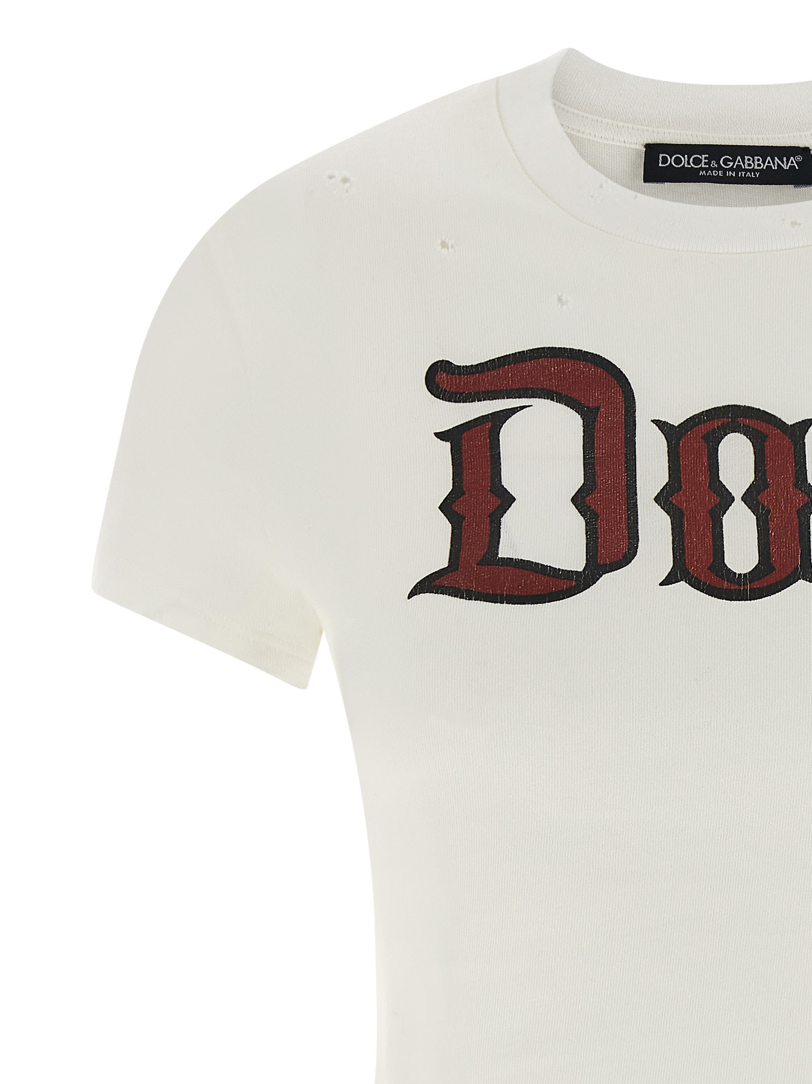 Dolce & Gabbana Graphic Print Cropped Top With Short Sleeves In White