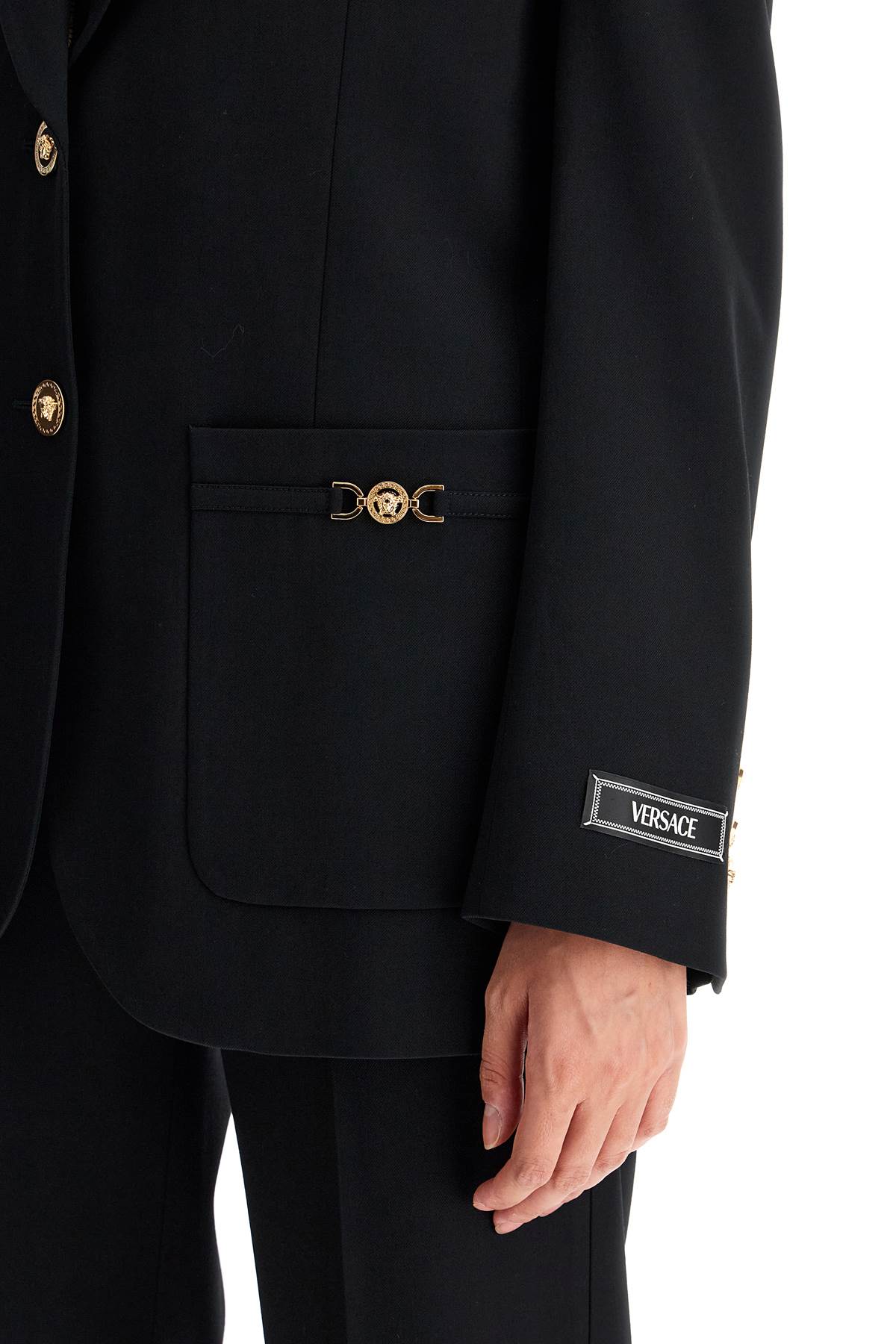 Shop Versace Black Stretch Wool Oversize Blazer In 1b000