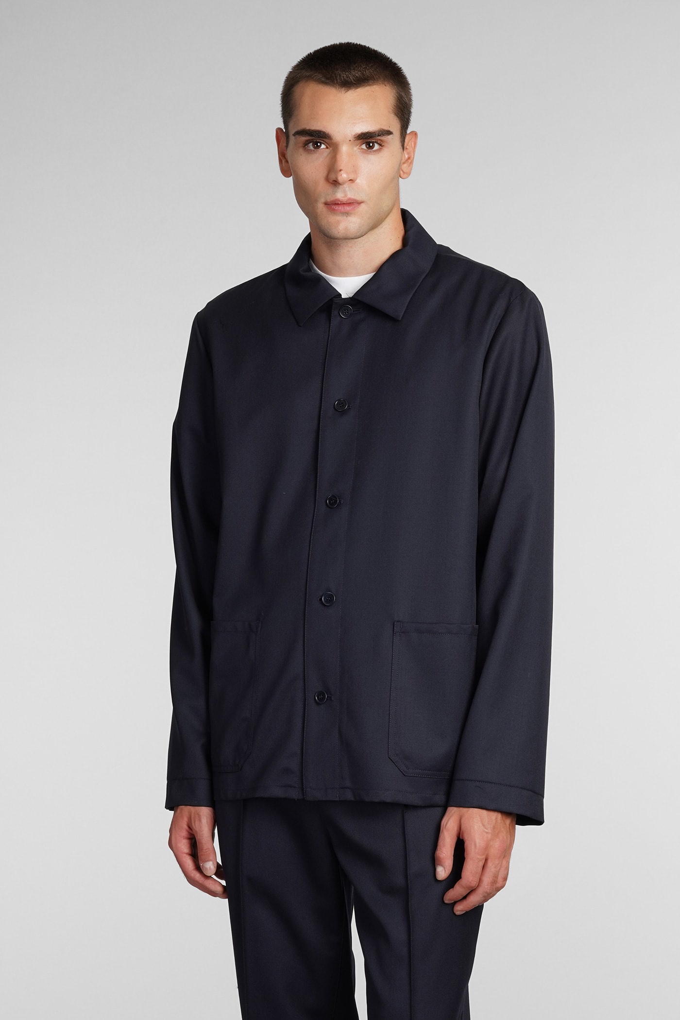 Shop Apc Kerlouan Casual Jacket In Blue Wool In Iak Dark Navy