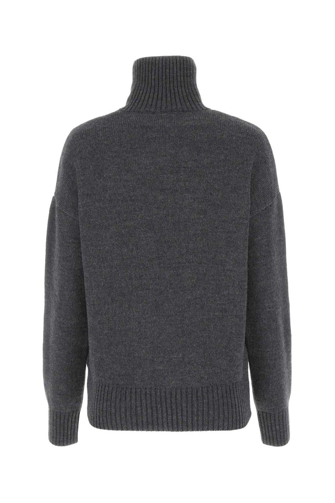 Shop Ami Alexandre Mattiussi Paris De Coeur Roll Neck Knitted Jumper In Grey