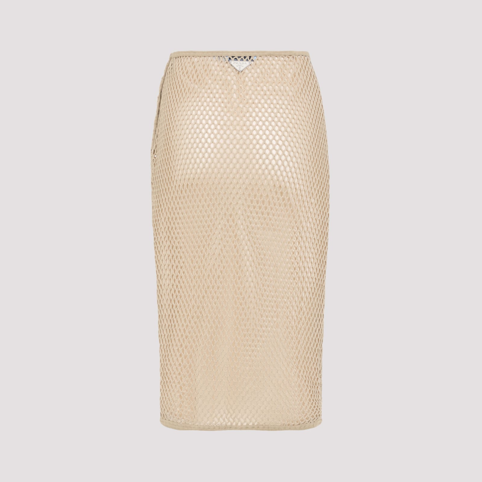 Prada Triangle Logo Mesh Pencil Skirt In Corda