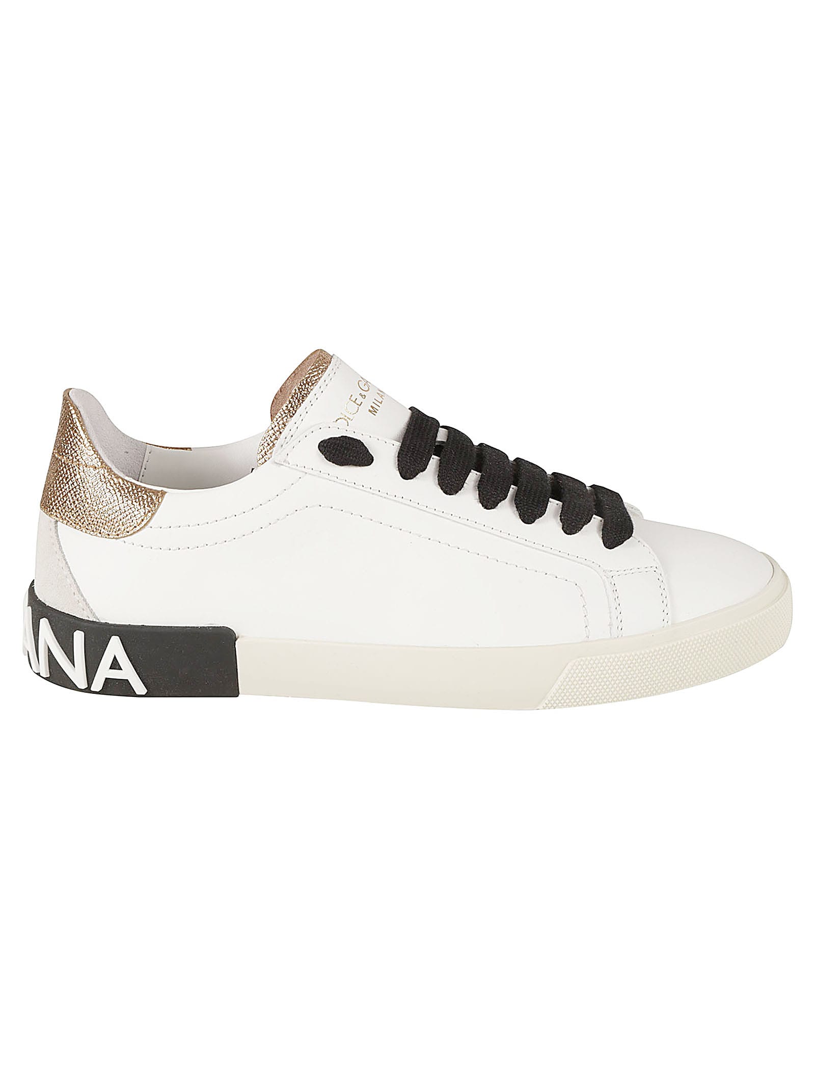 Dolce & Gabbana Logo Embossed Vintage Sneakers In White/gold