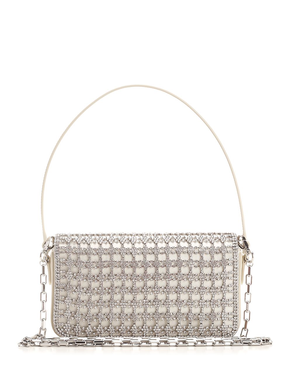 Shop Self-portrait Embellished Shoulder Bag In Beige