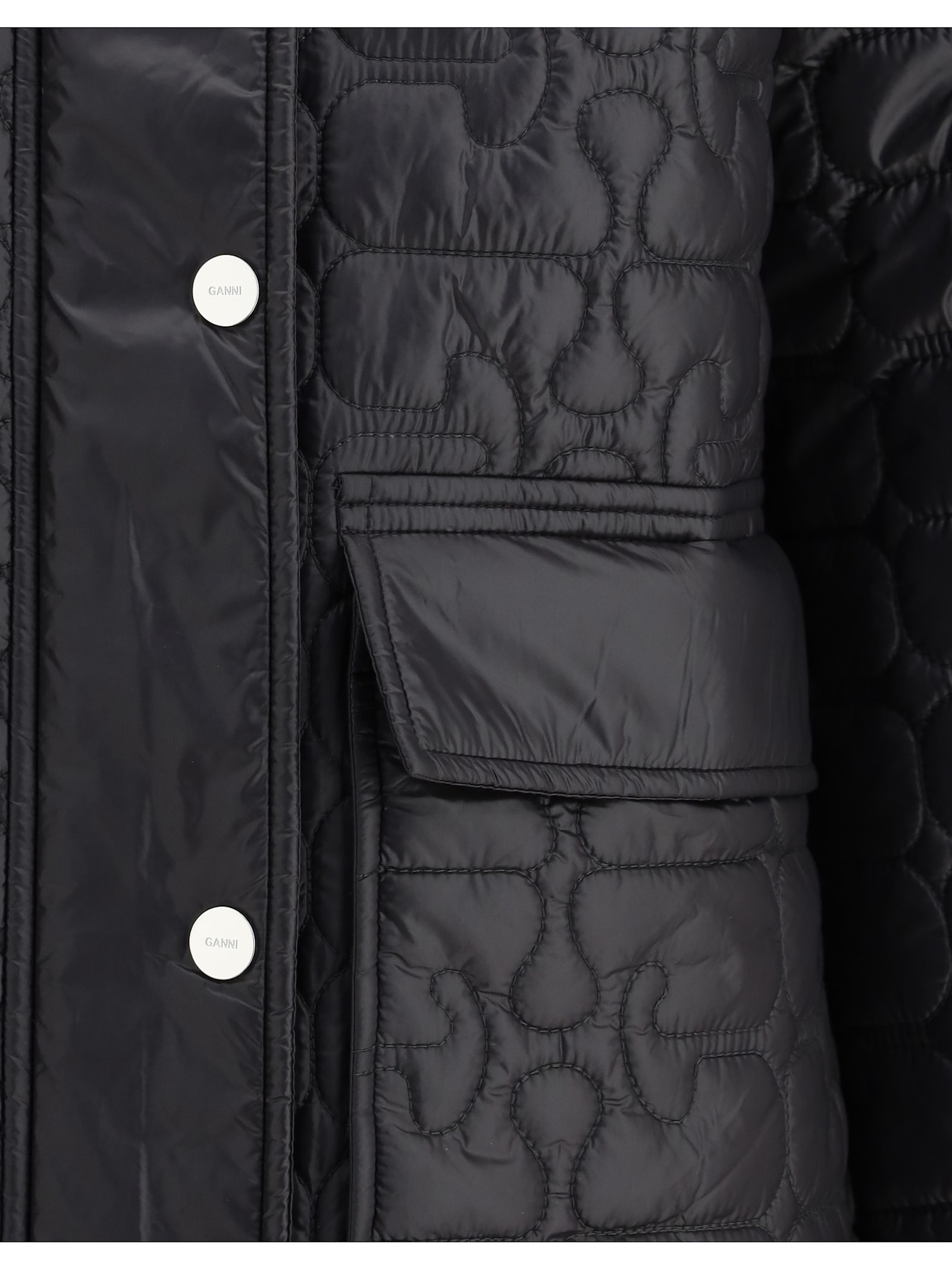 Ganni Glossy Finish Down Jacket In Black