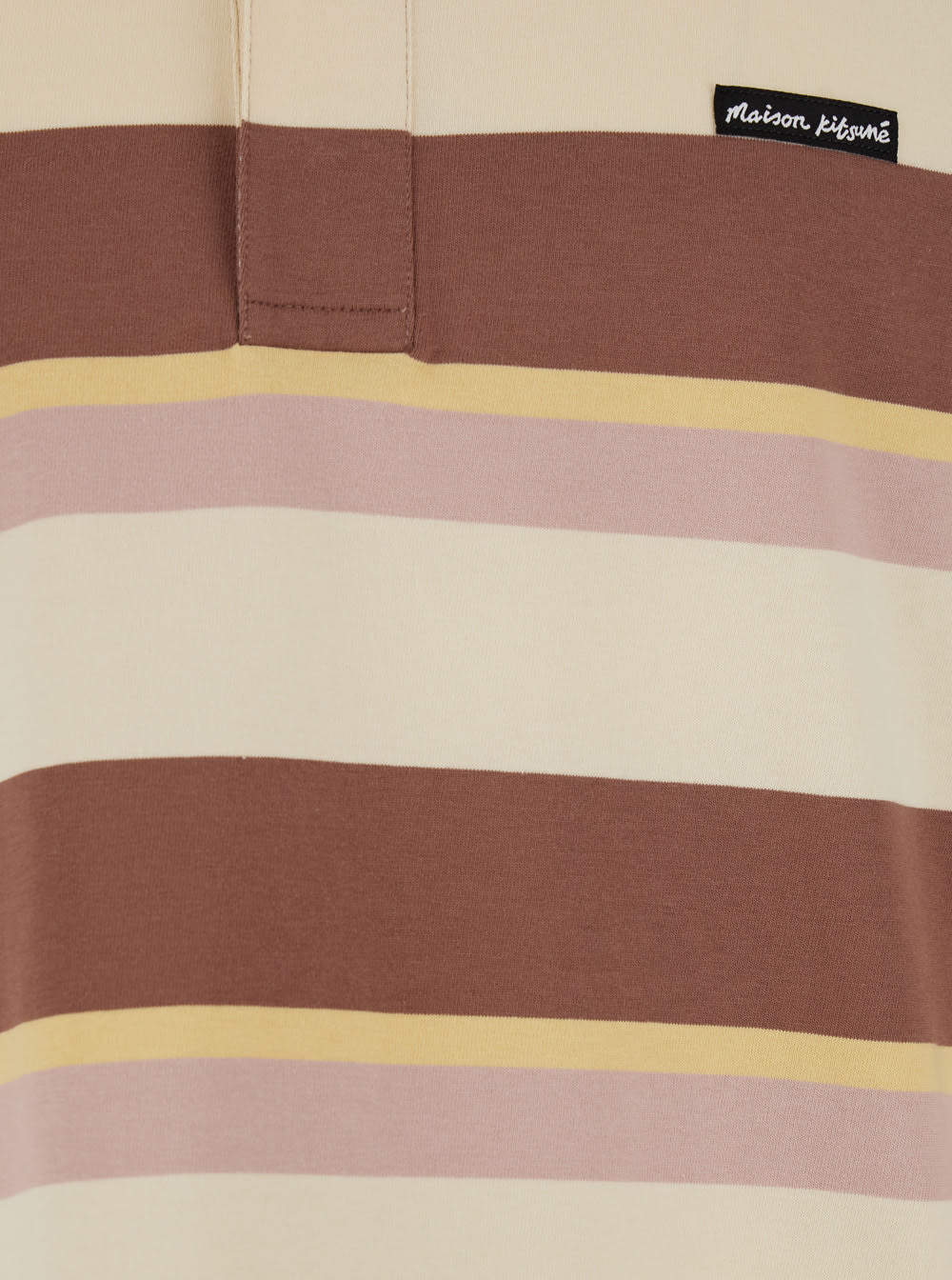 Maison Kitsuné Multicolor Oversize Polo Shirt With Logo Patch On The Front And All-over Striped Motif In Beige