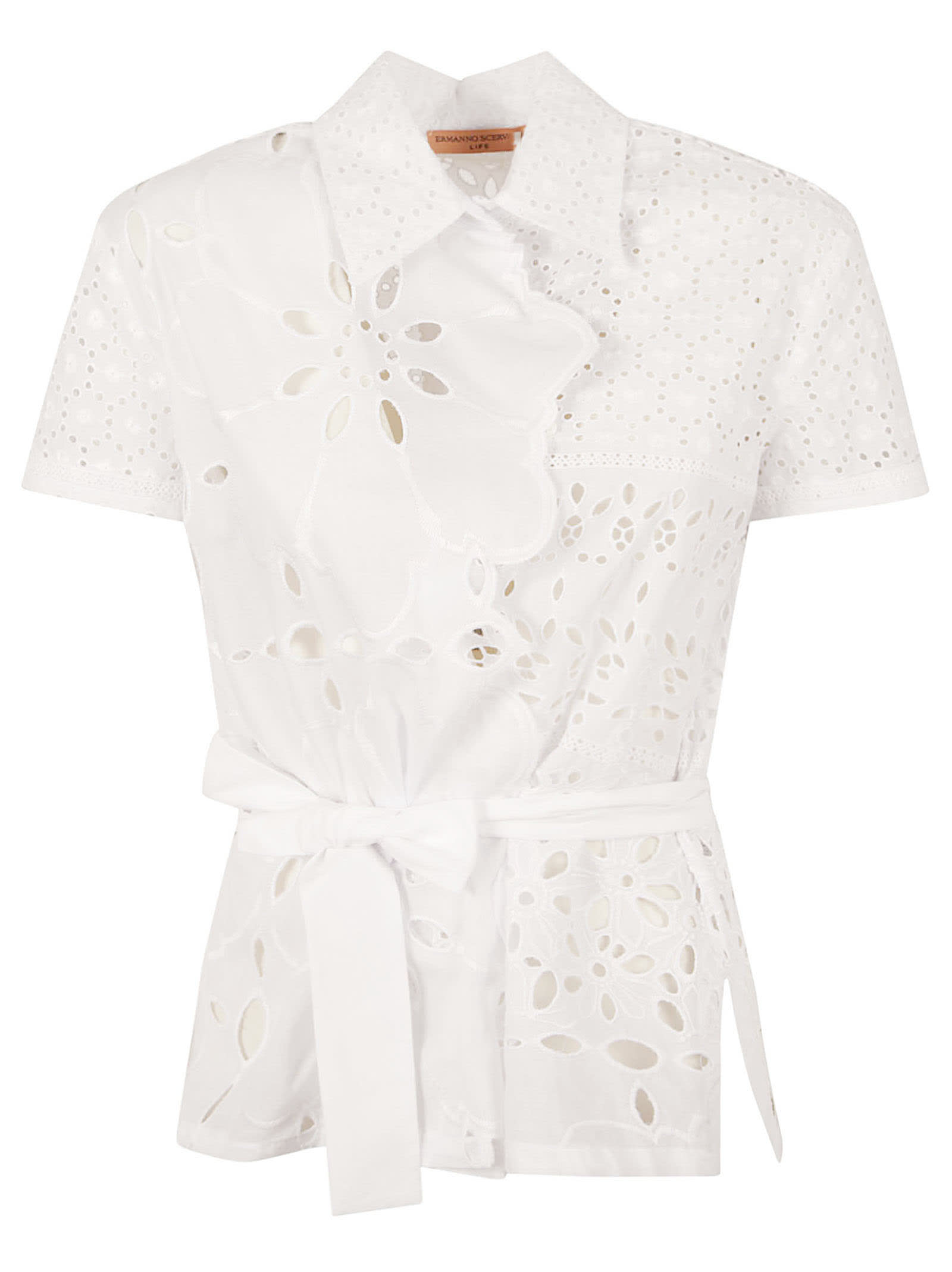 Shop Ermanno Scervino Tie-waist Perforated Shirt In Bright White
