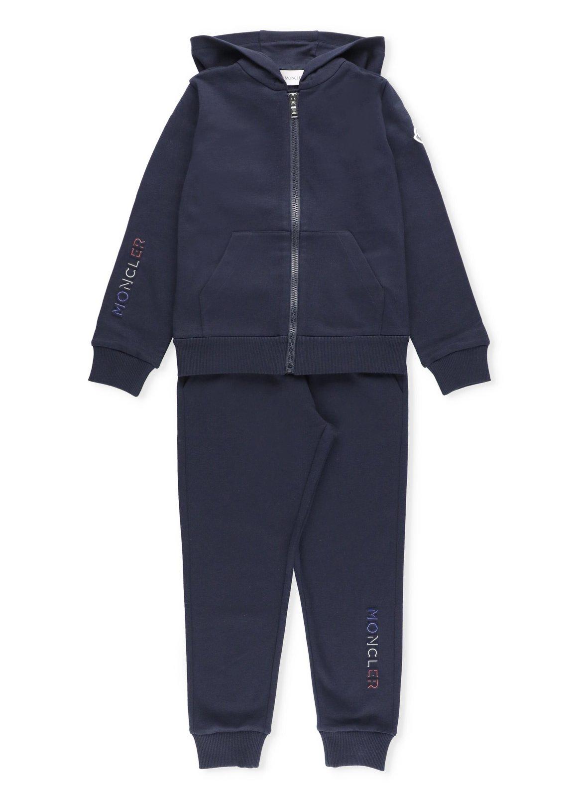 Moncler Kids' Logo Patch Hooded Tracksuit In Blu