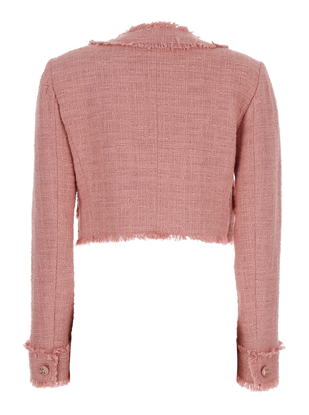 Dolce & Gabbana Pink Crop Jacket With Logoed Buttons In Cotton Tweed Woman In Pink