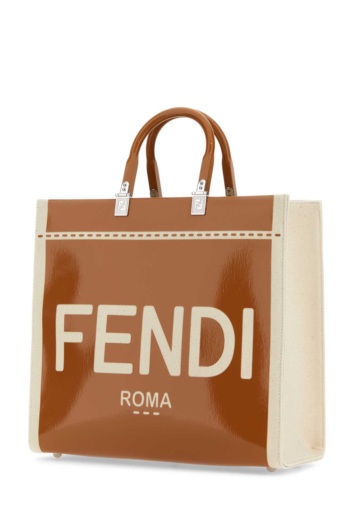 Shop Fendi Two-tone Canvas Medium Sunshine Shopping Bag In Caramel