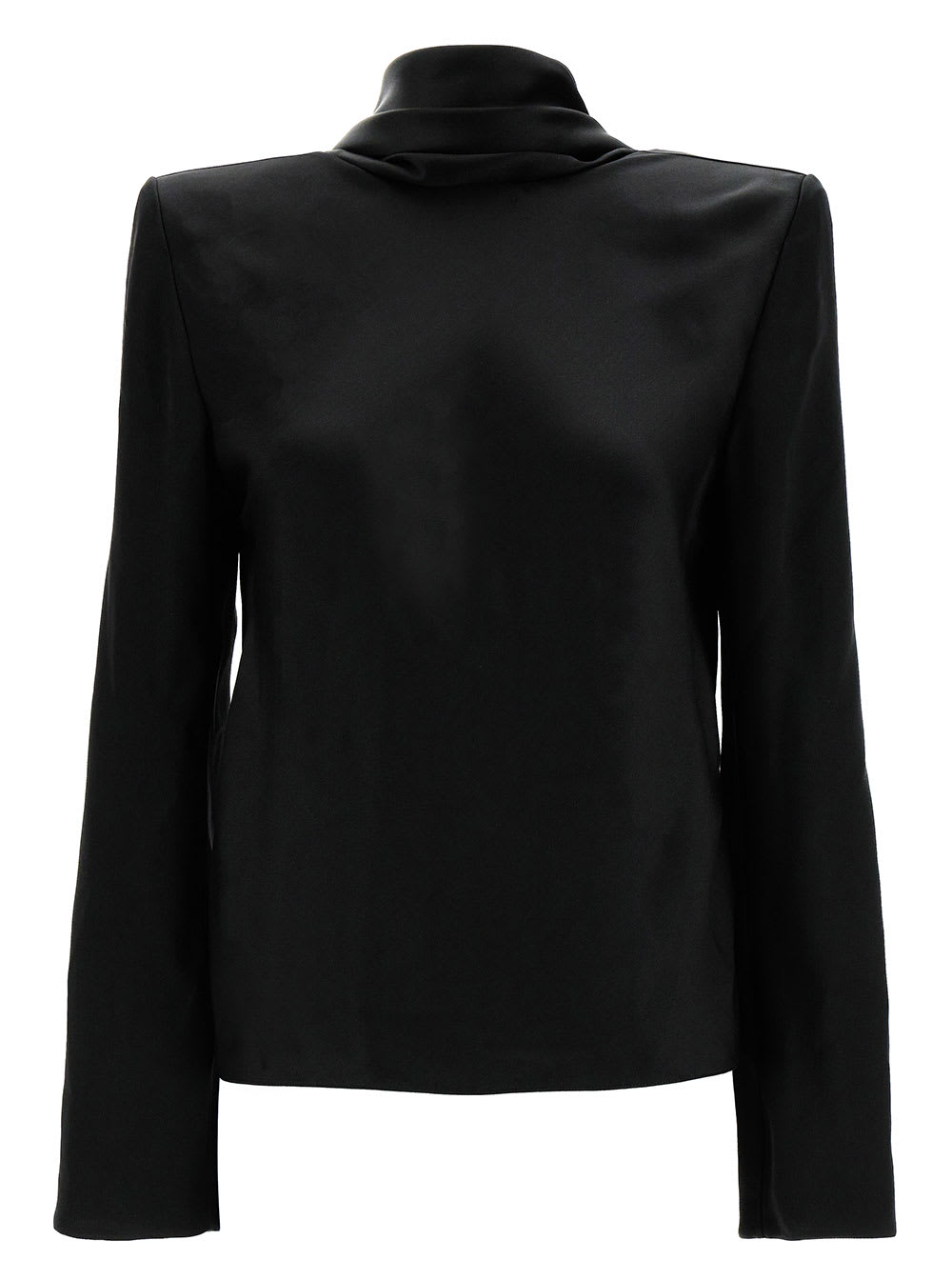 Black Blouse With Cowl-back In Silk Satin Woman