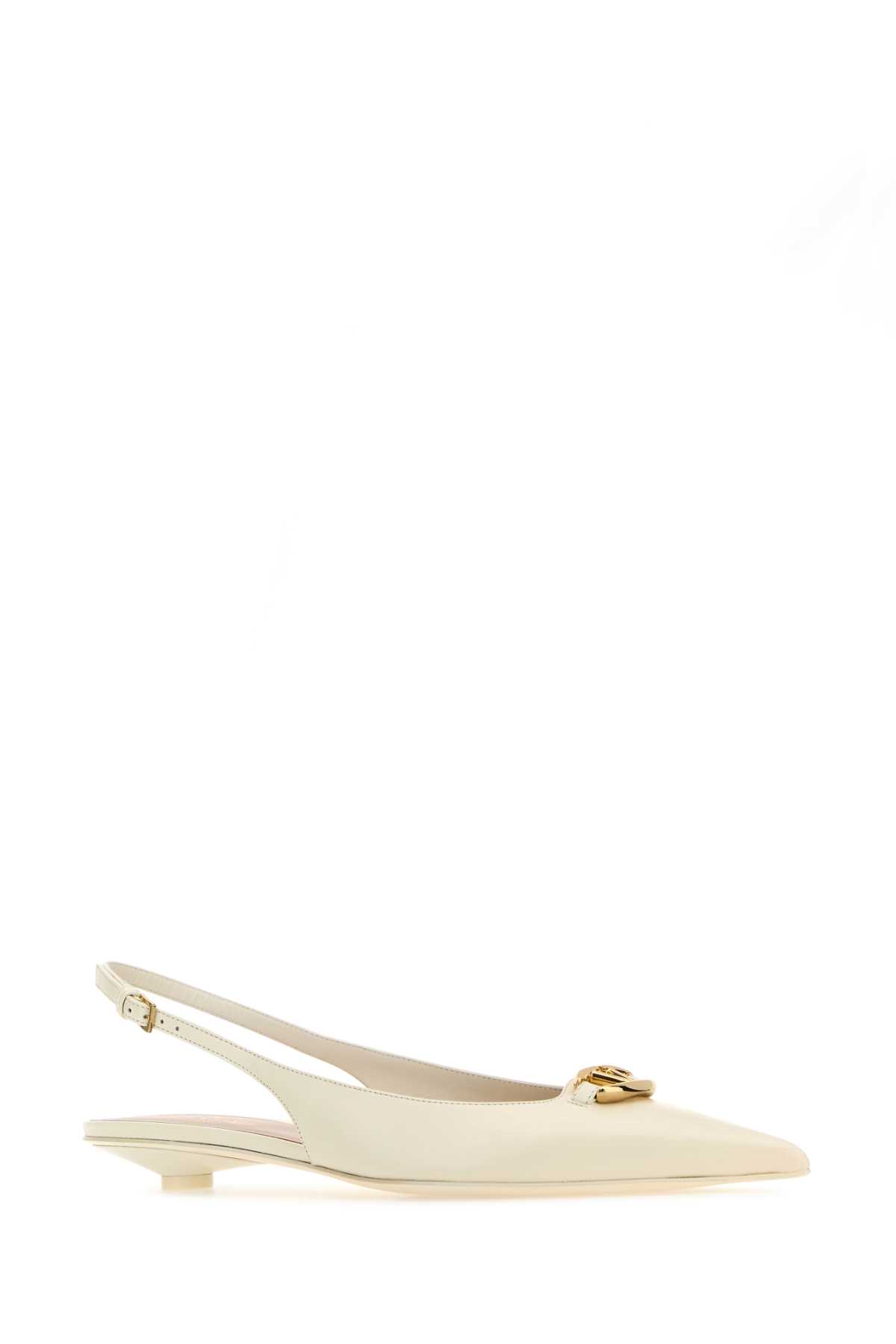 Shop Valentino Ivory Leather Vlogo Ballerinas