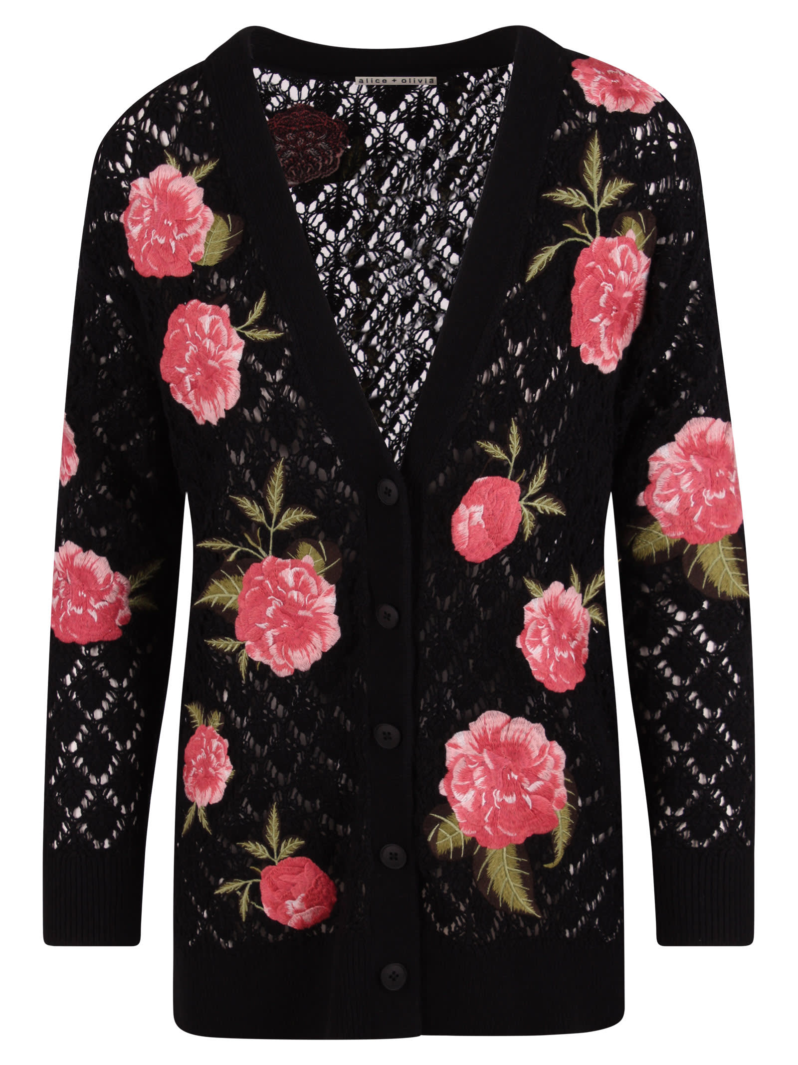 ALICE AND OLIVIA ALICE OLIVIA FLORAL EMBROIDERY CARDIGAN
