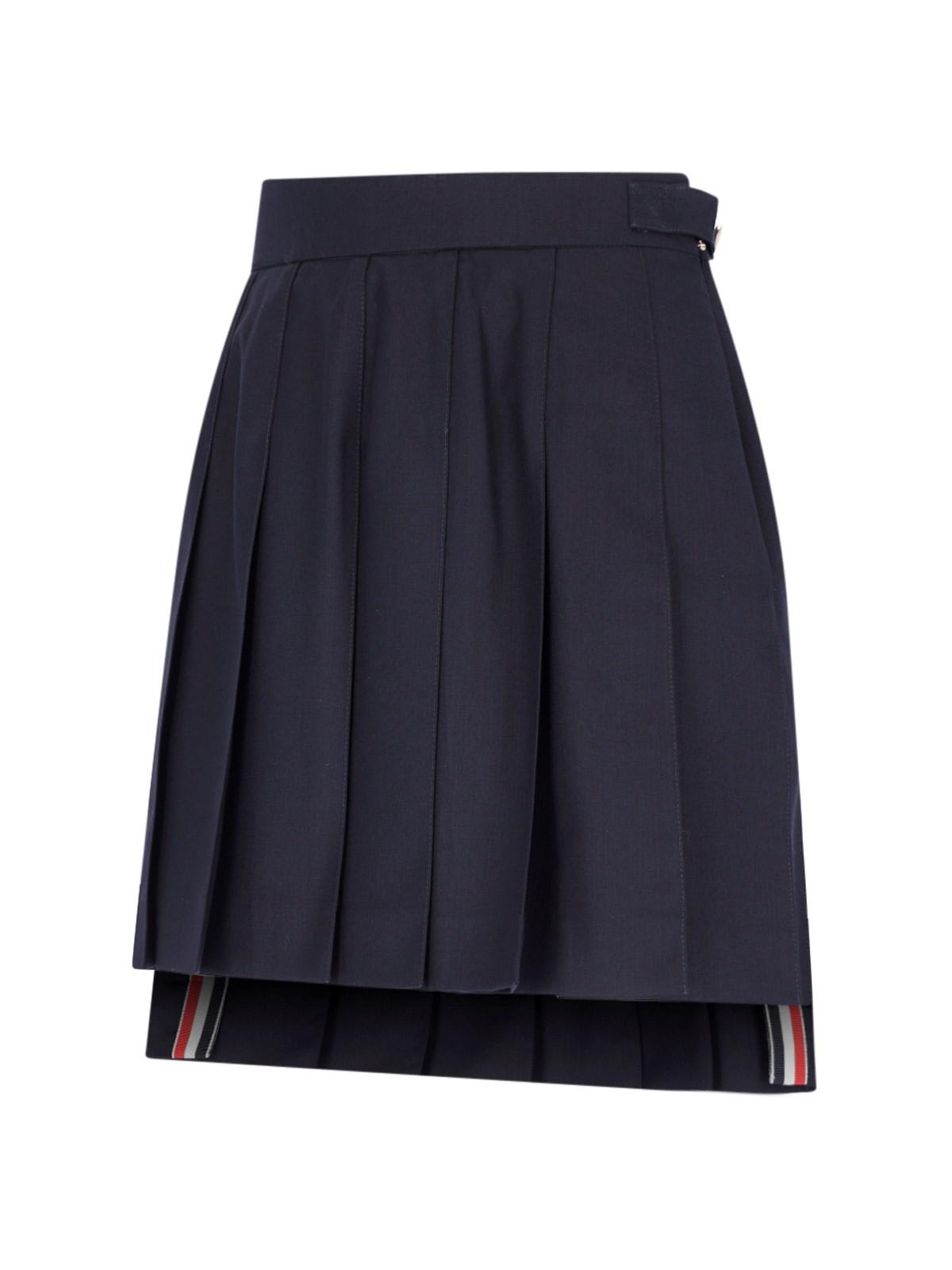 Shop Thom Browne Pleated Mini Skirt In Blue