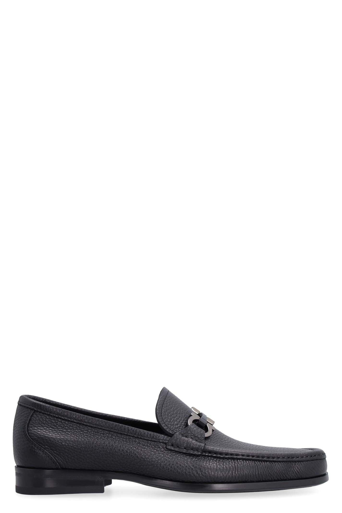 Shop Ferragamo Grandioso Leather Loafers In Black