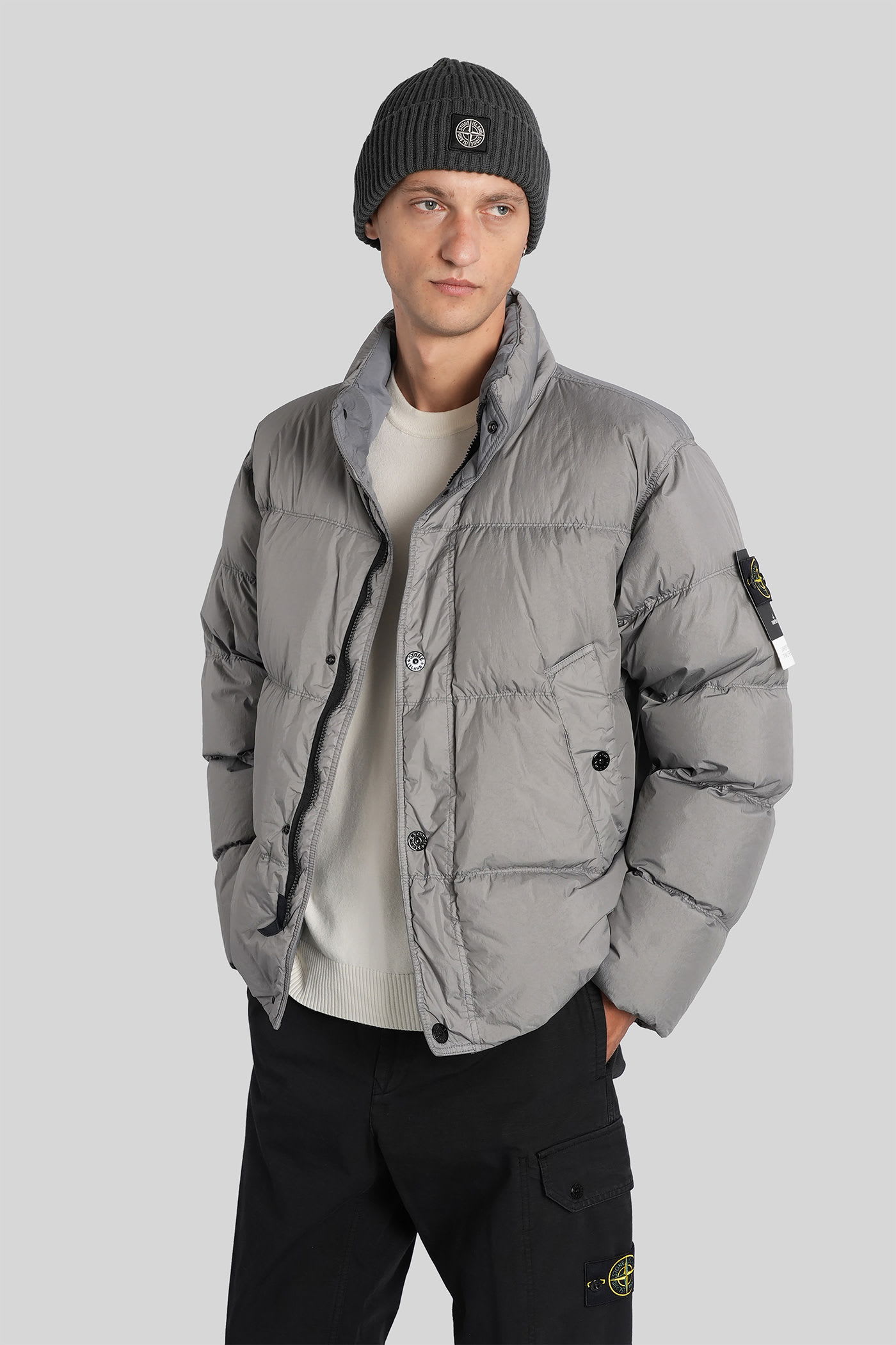 Stone Island Grey Recycled Nylon Reps Down Jacket In Gray