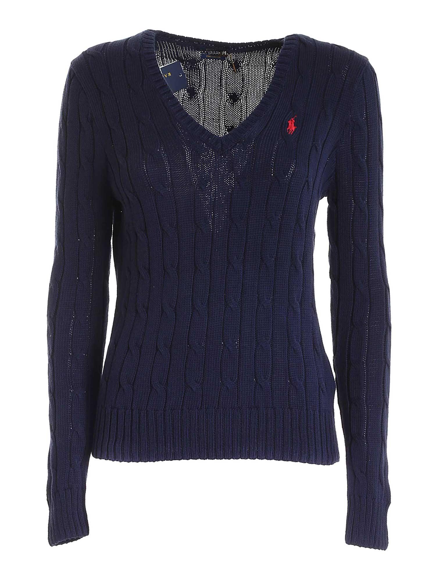 Ralph Lauren Cable Knit V-neck Pullover In Blu | ModeSens