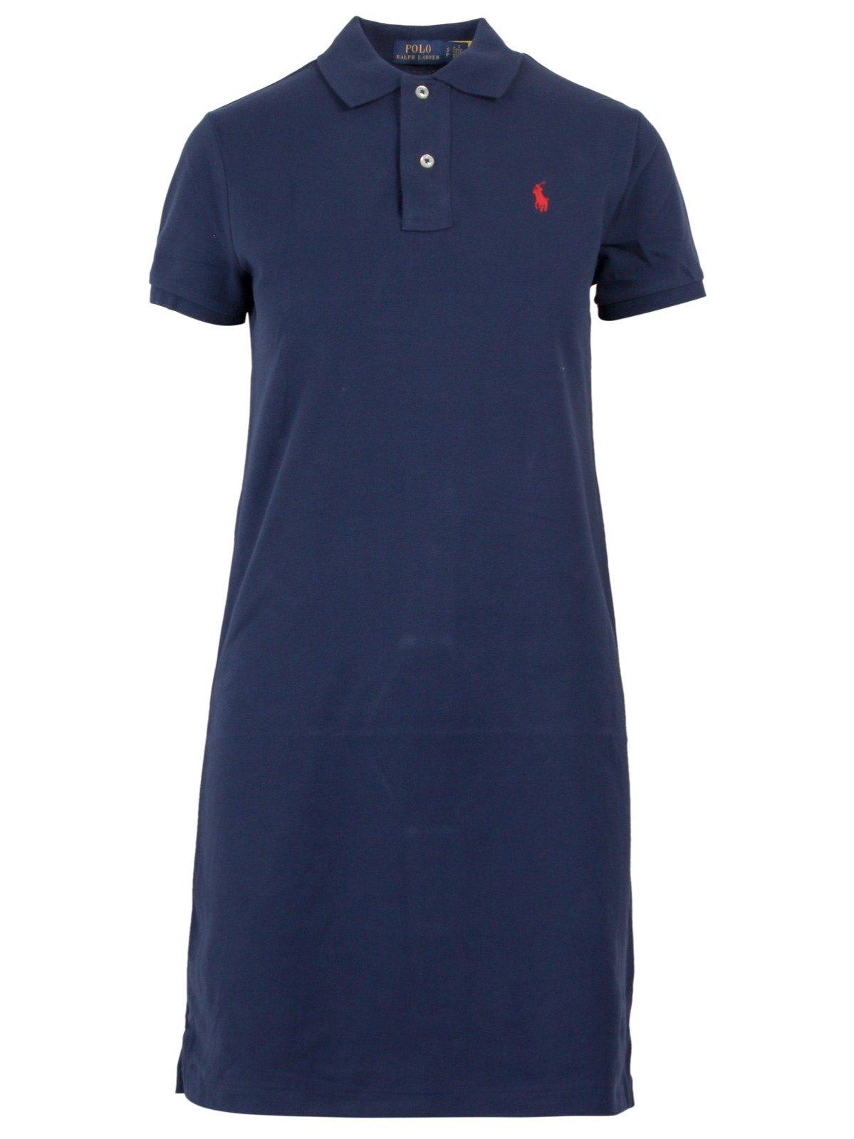 Shop Polo Ralph Lauren Logo Embroidered Short Sleeved Polo Dress In Newport Navy