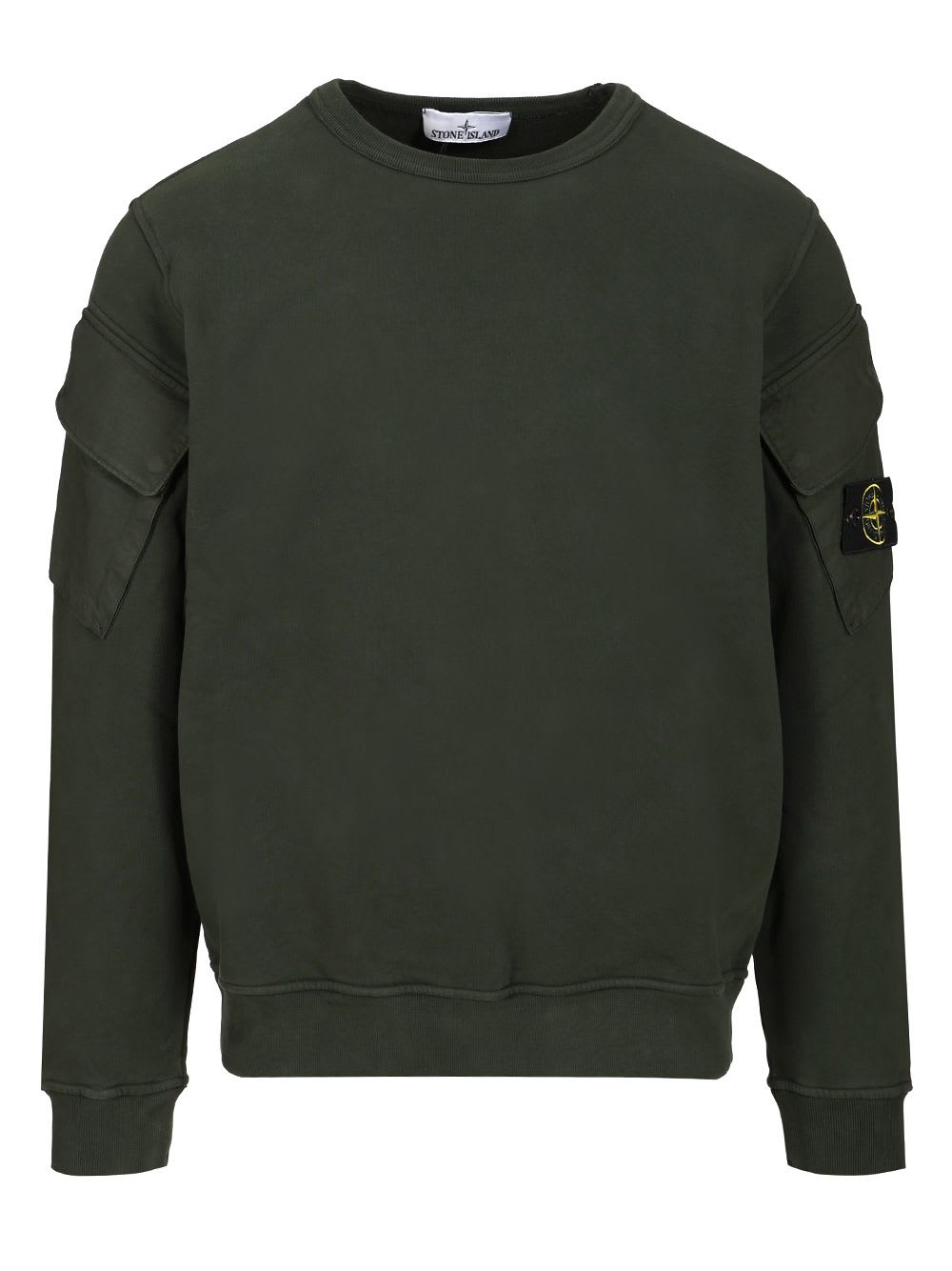 Stone Island Crewneck Sweatshirt In Brushed Organic Cotton In Green