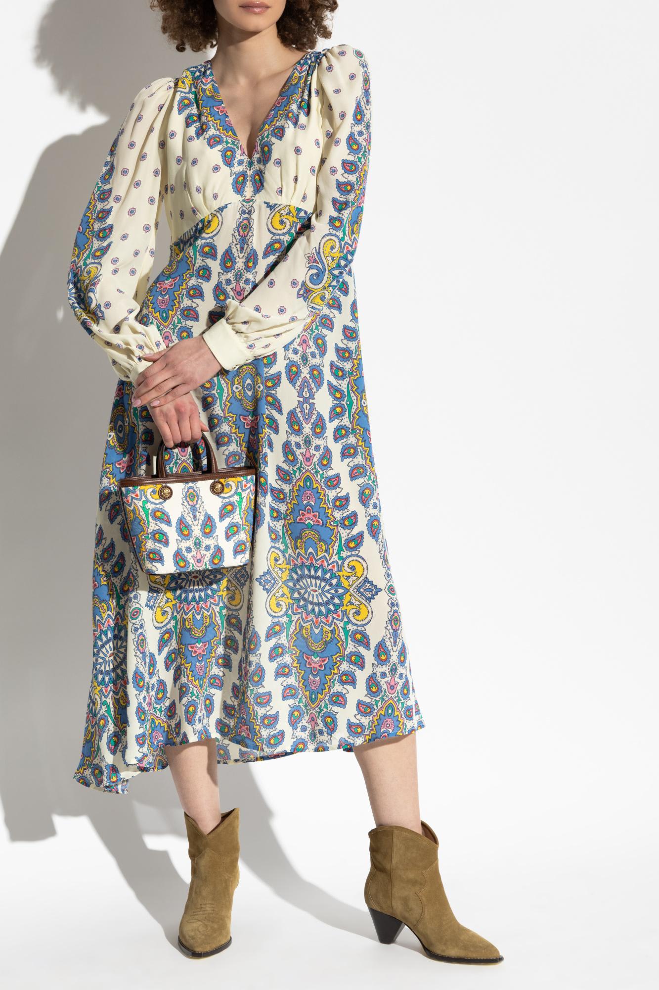 Etro Paisley Print V-neck Midi Dress In Multicolor