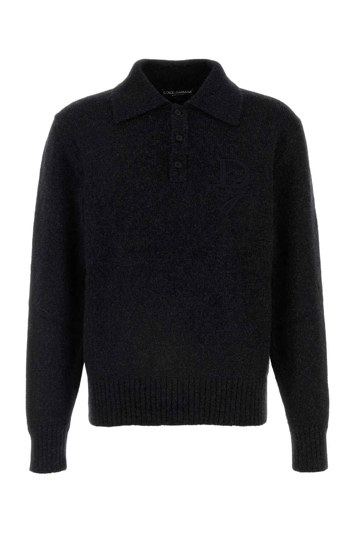 Shop Dolce & Gabbana Graphite Nylon Blend Sweater In Grigioscurissimo3